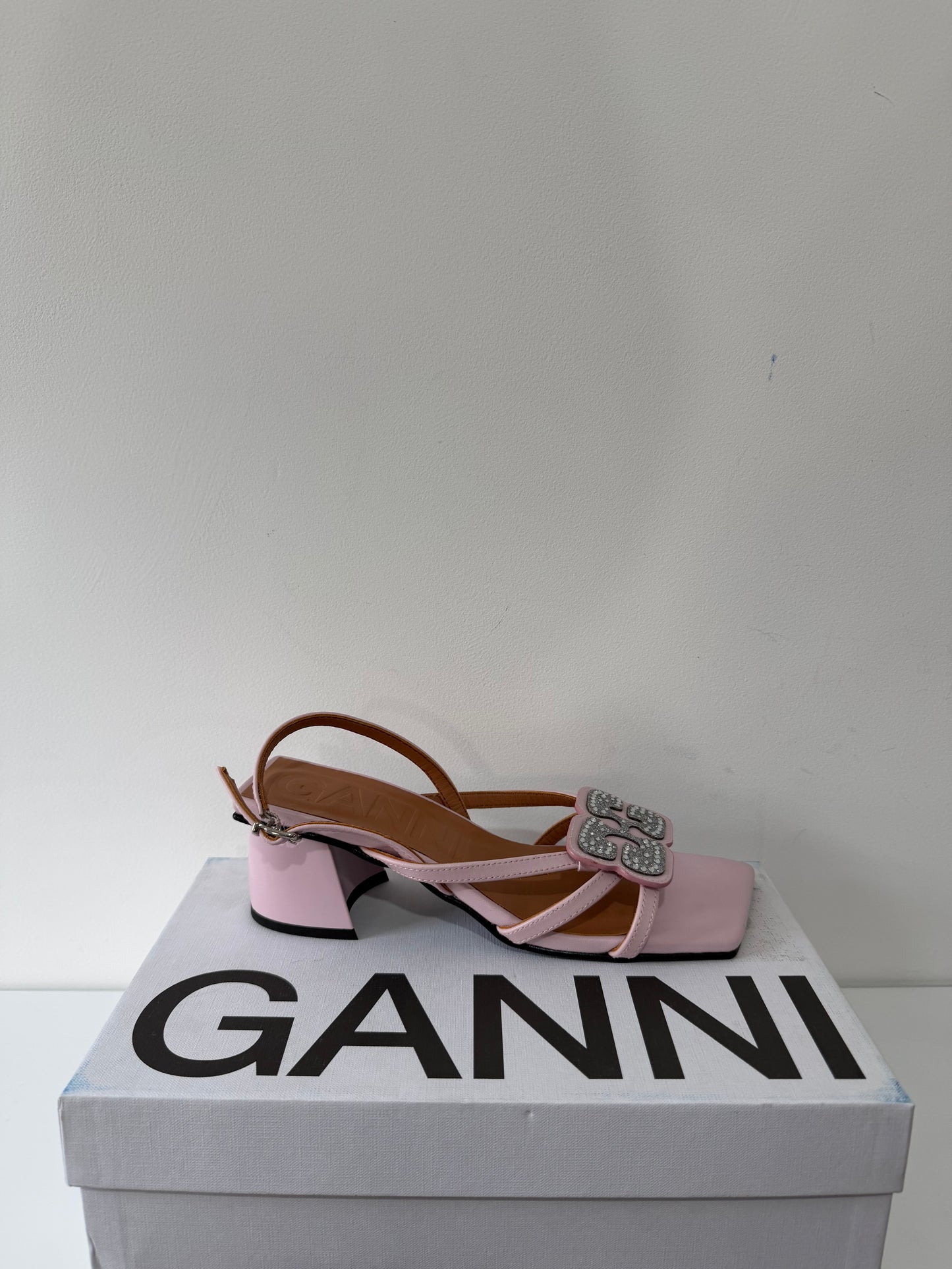 Pre-owned, Baby Pink GANNI Block Heeled Sandals, Size 4