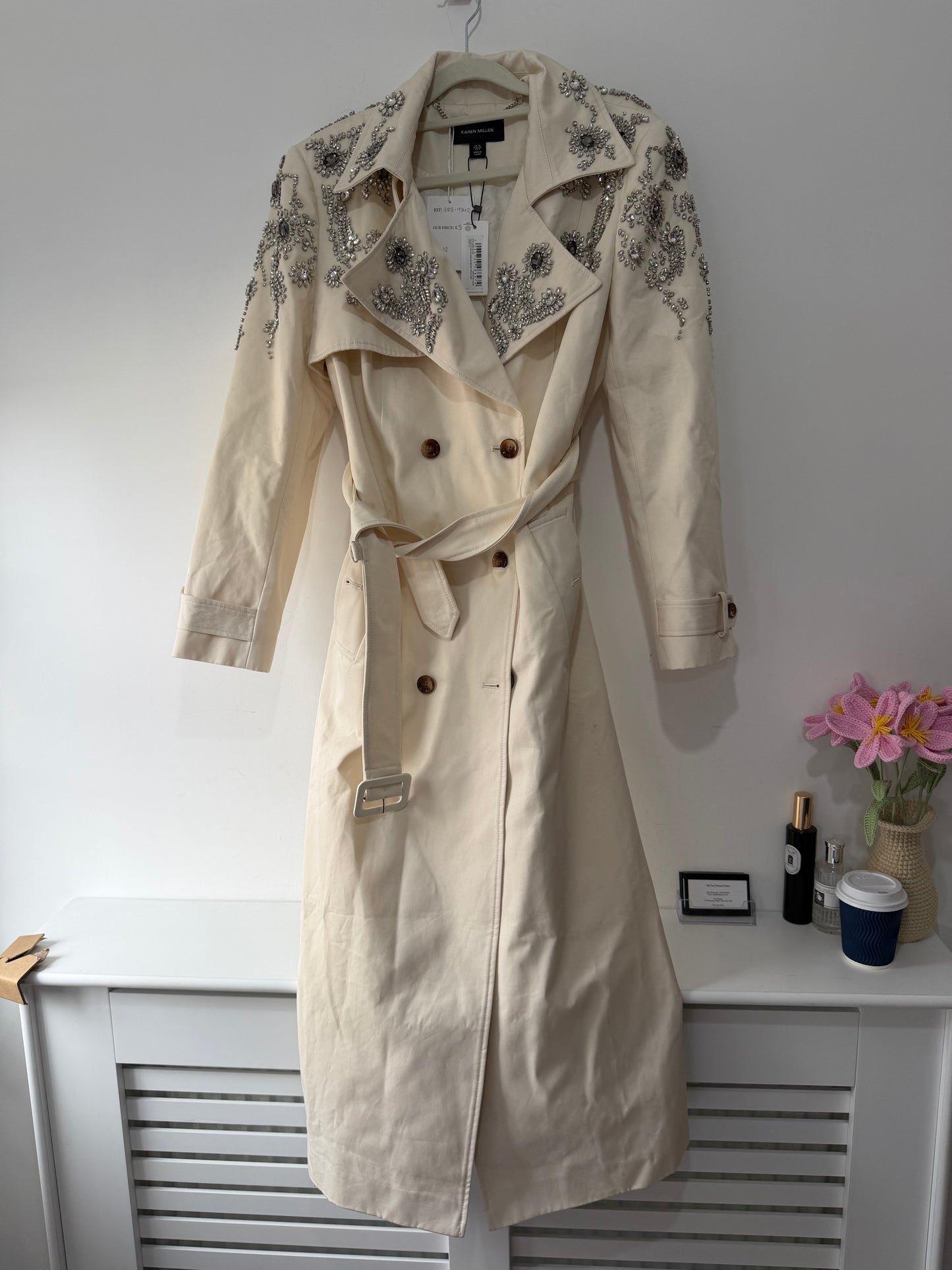 Preloved Karen Millen Trench Coat Size 12 Cream BNWT