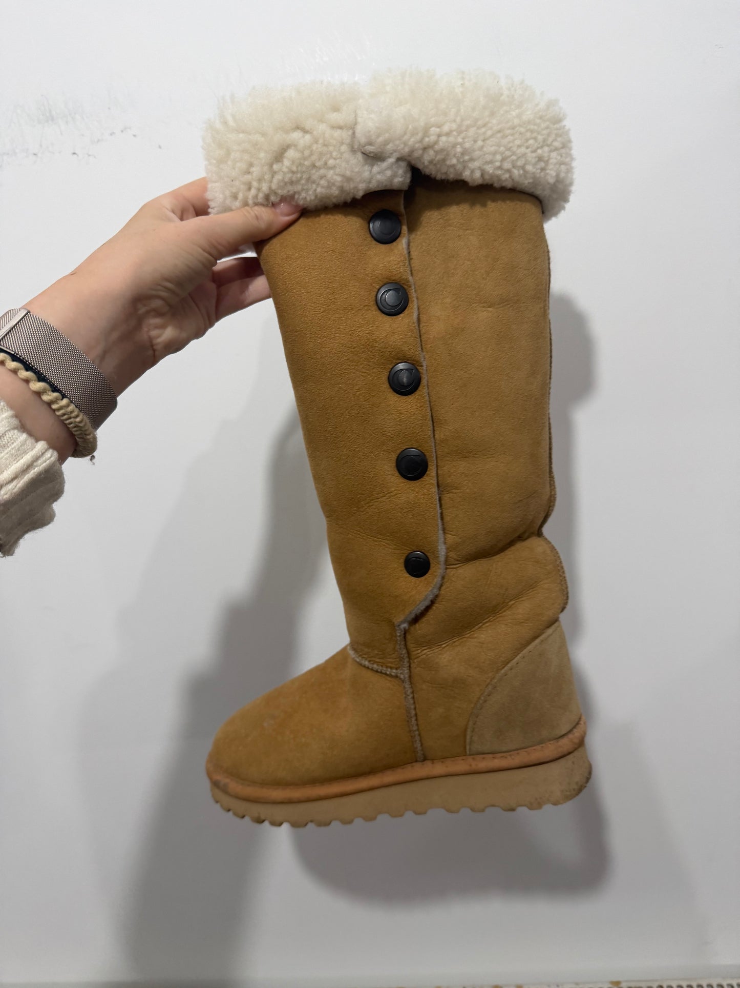 Light Brown Celt Sheepskin Long Boots, Size 5