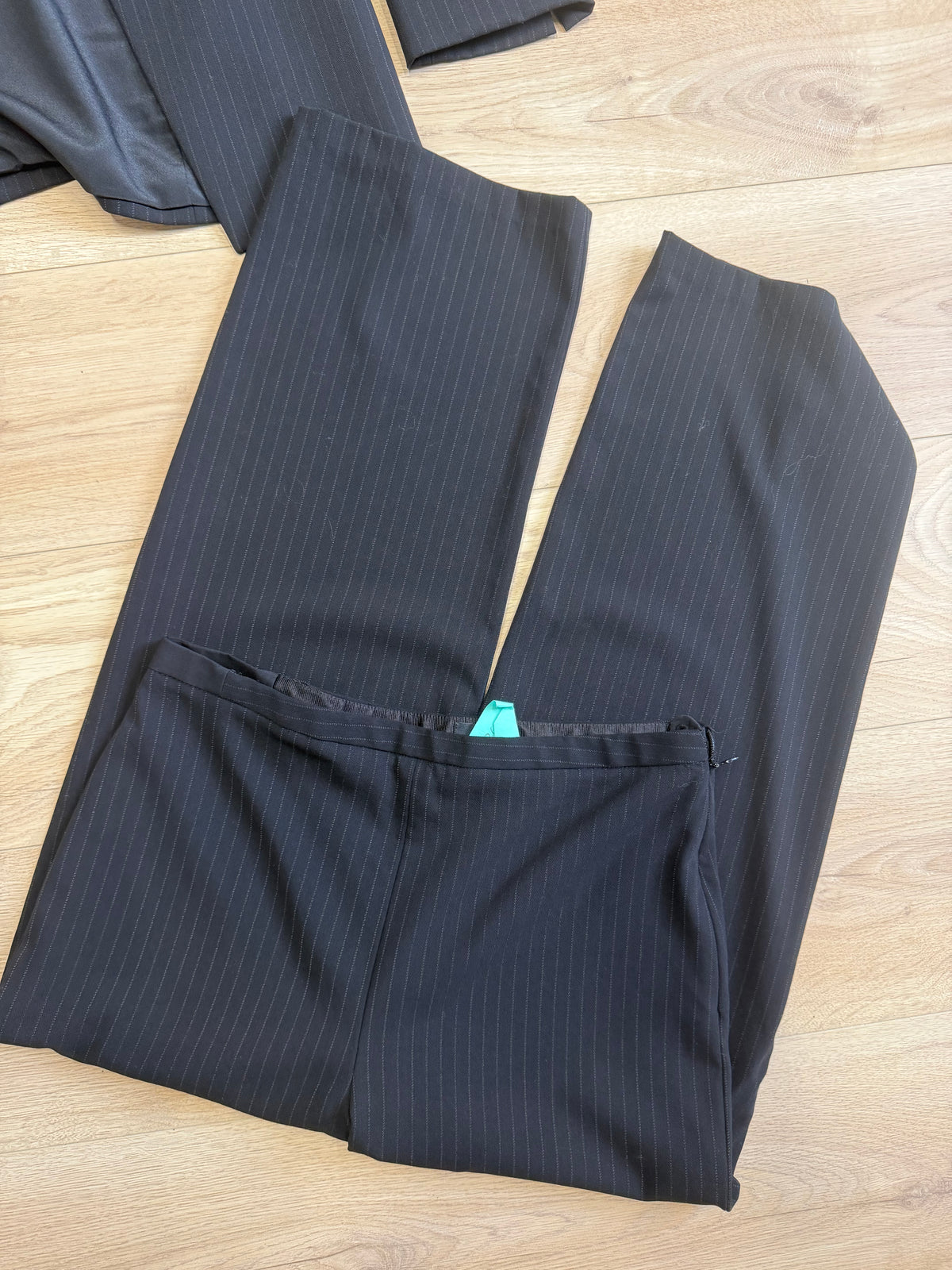 Preloved Giorgio Armani Suit, Size 8 Black Pinstripe