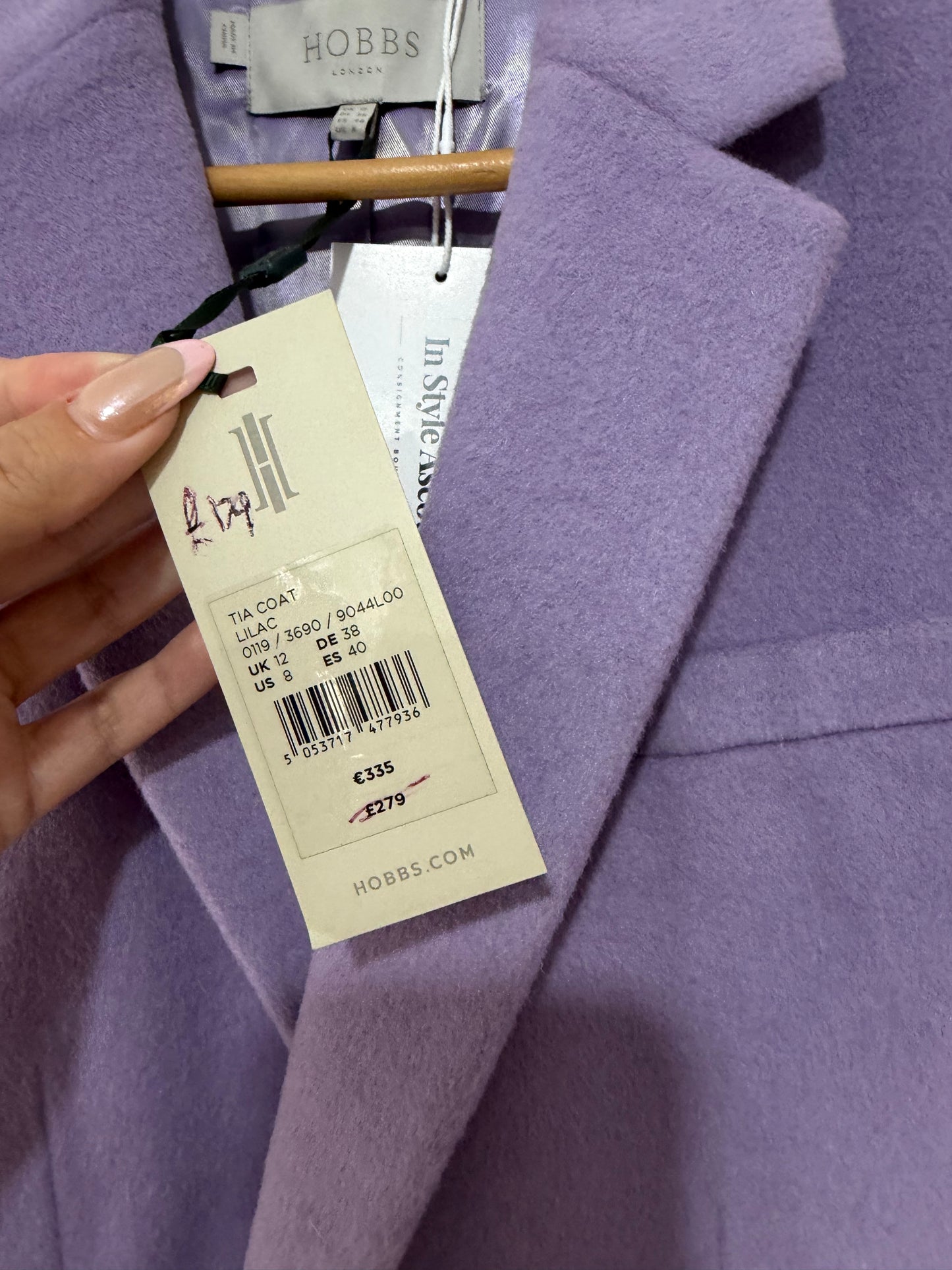 Preloved BRAND NEW Hobbs Coat Size 12 Lilac