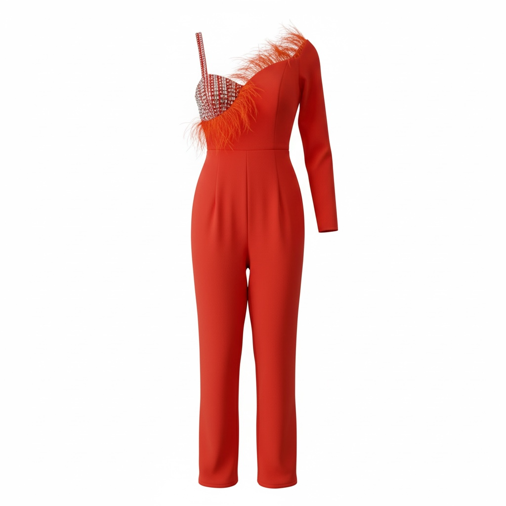 Orange Crystal Odrella Occasion Jumpsuit, Size 12