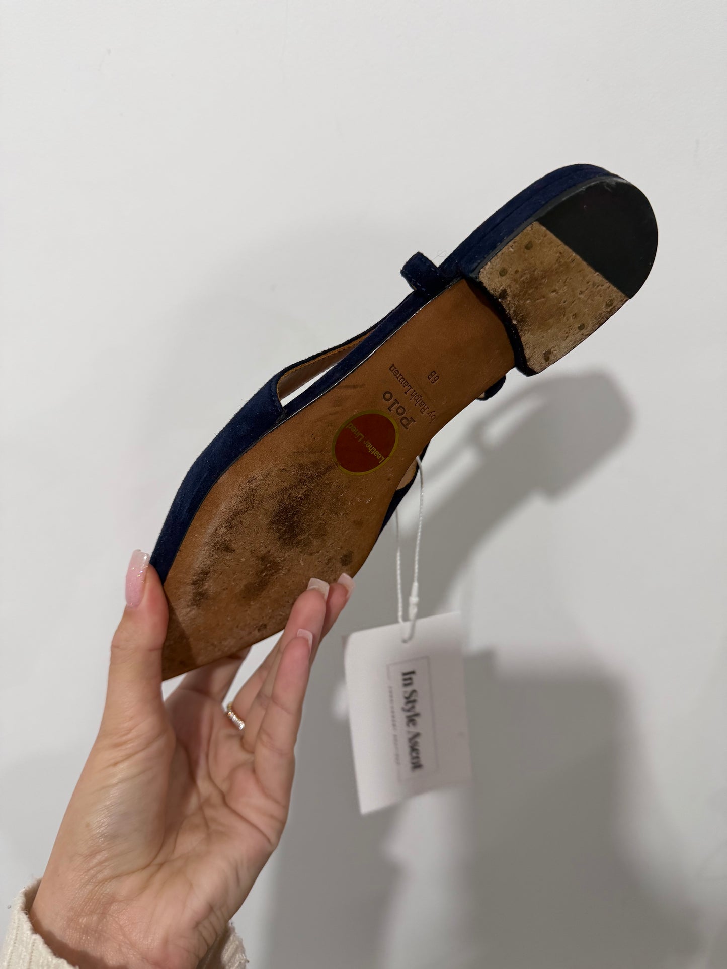 Navy Polo Ralph Lauren Slingback Shoes, Size 36.5 - UK 3.5