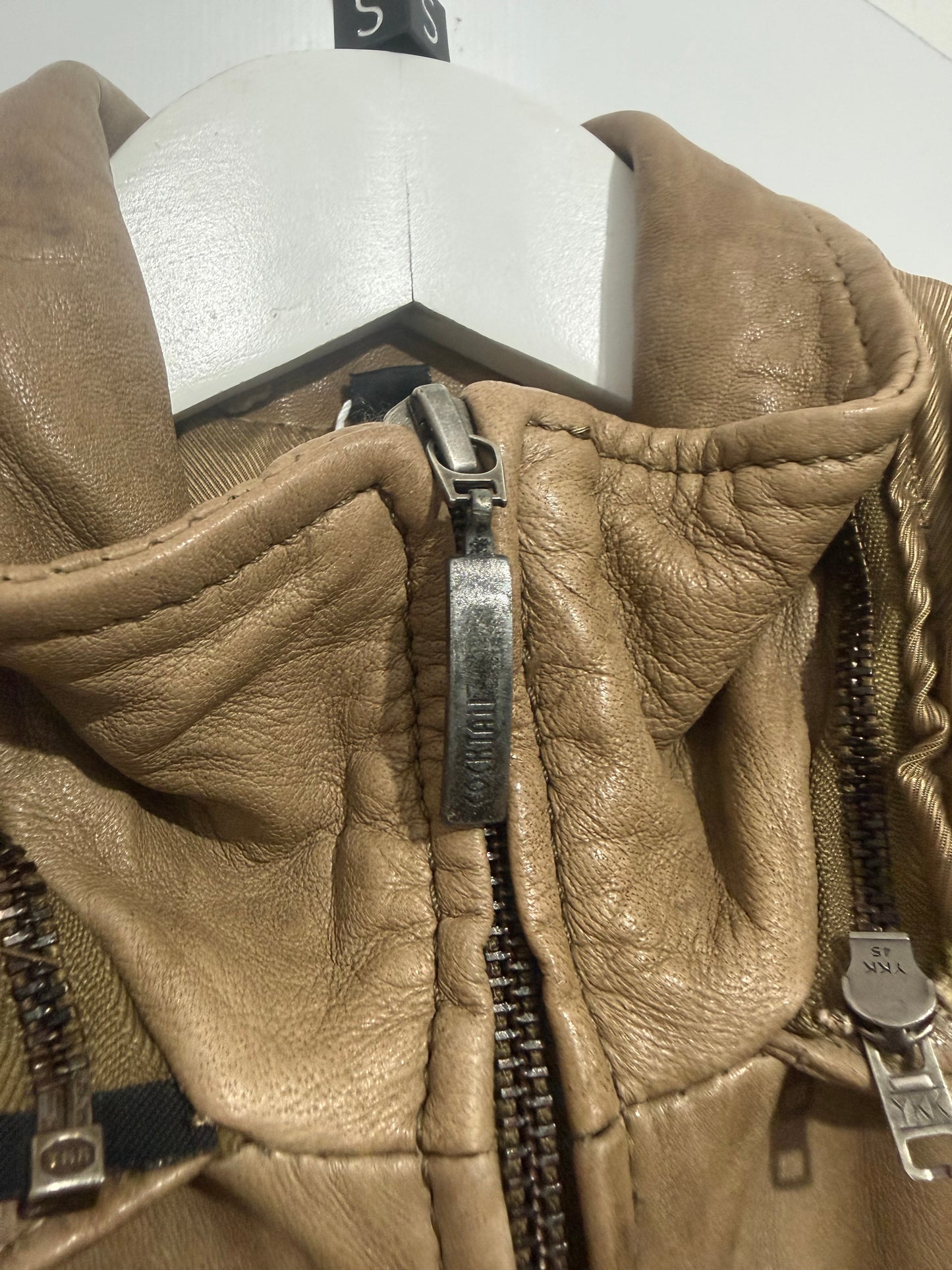 Brown Cocktail Leather and Fur Jacket, Size Small