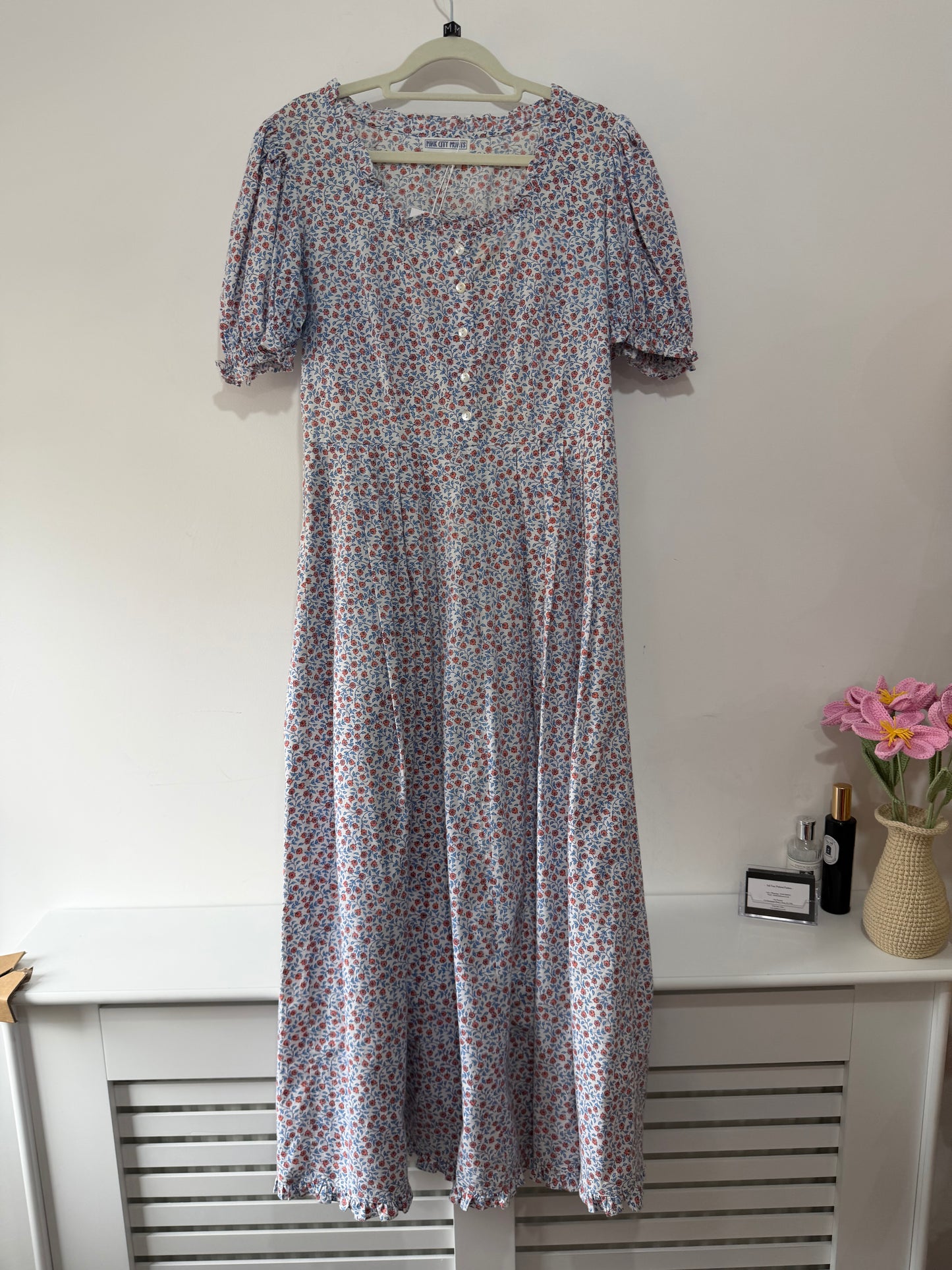 Pre-owned, Blue Floral Pink City Prints Dress, UK 10