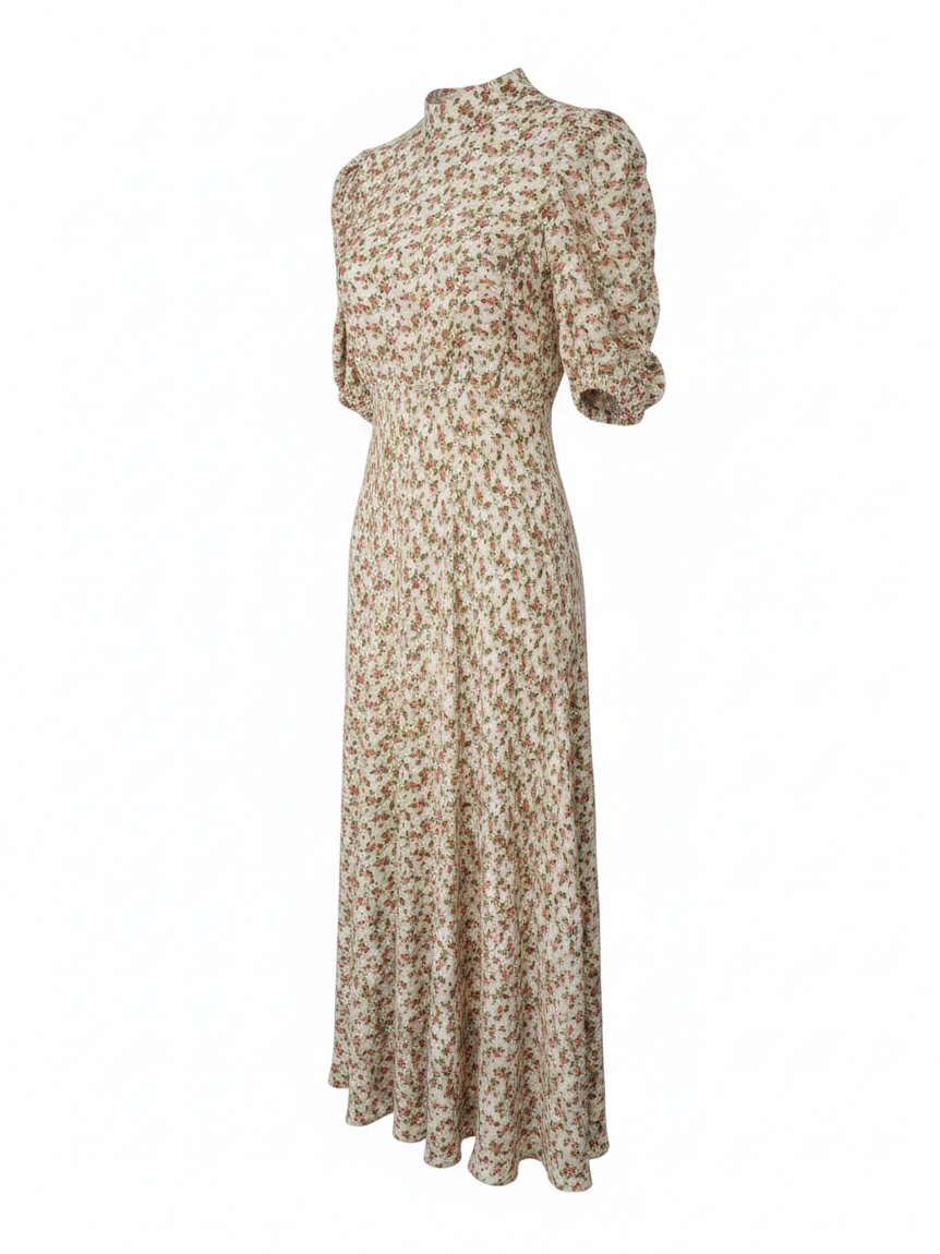 Preloved Ghost Dress Large Beige with multicolour floral pattern