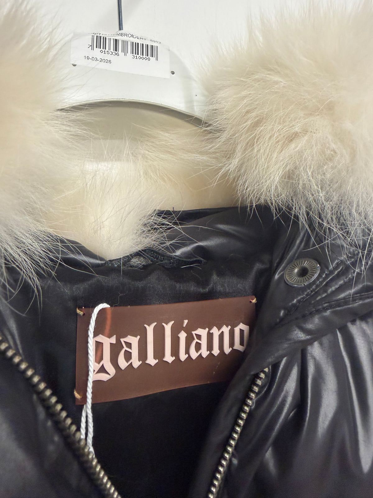 Preloved Galliano Puffer Coat Size 10 Black with White Fur