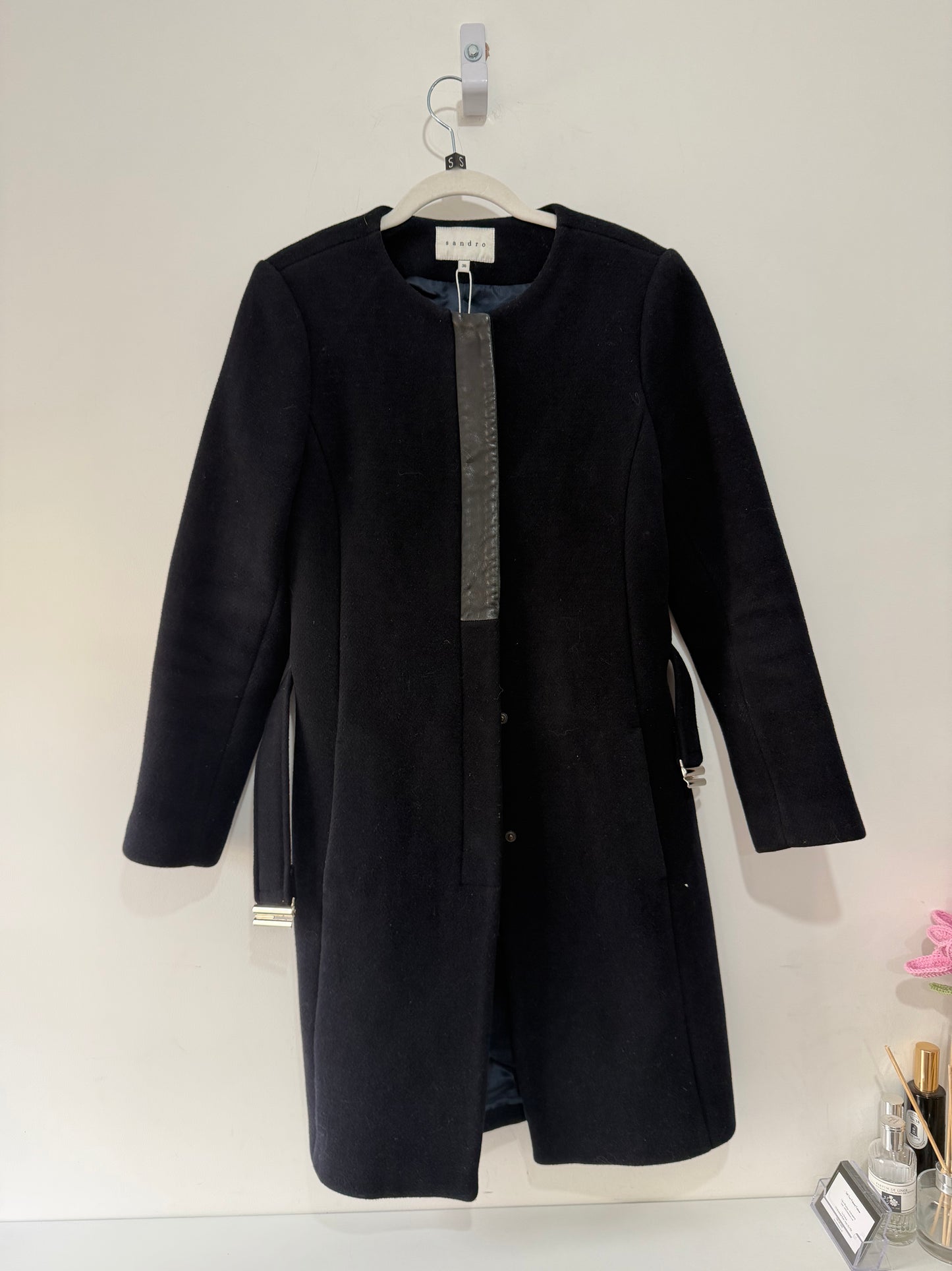 Preloved Sandro Coat Size 36 Uk 8 Navy blue
