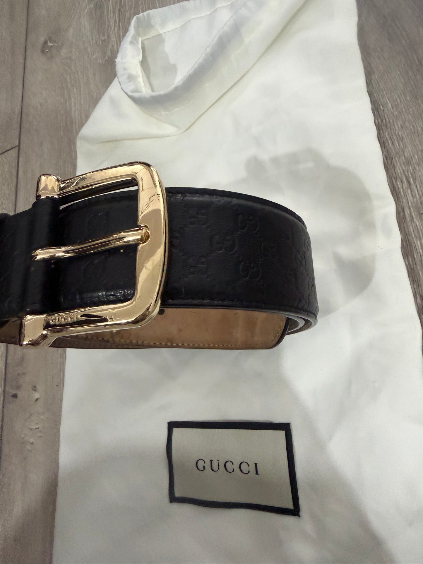 Gucci Gold Hardware Monogram Belt, 85/34