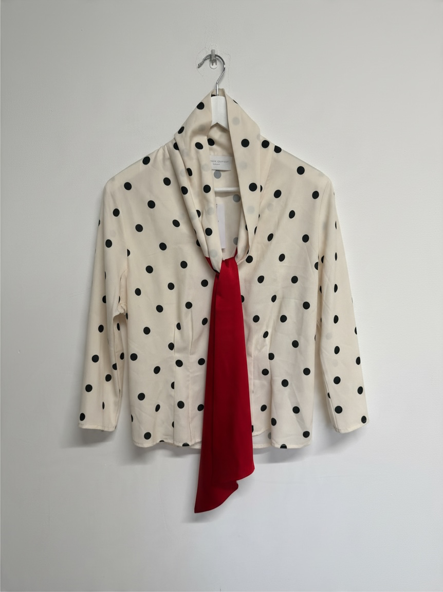 Preloved The Shirt Company Shirt Size UK 10 White, Red, and Black Polka Dot
