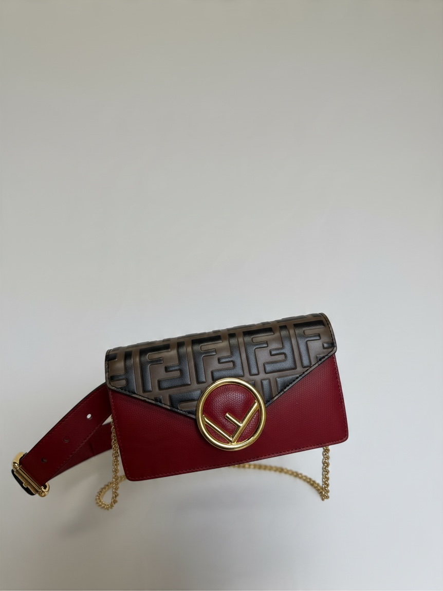 Preloved Fendi Handbag (Belt and Bag) Mini 17.5cm wide Red Monogram