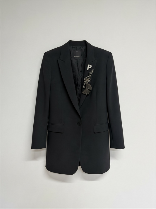 Preloved Pinko Blazer UK 8 Black with stunning diamond brooches