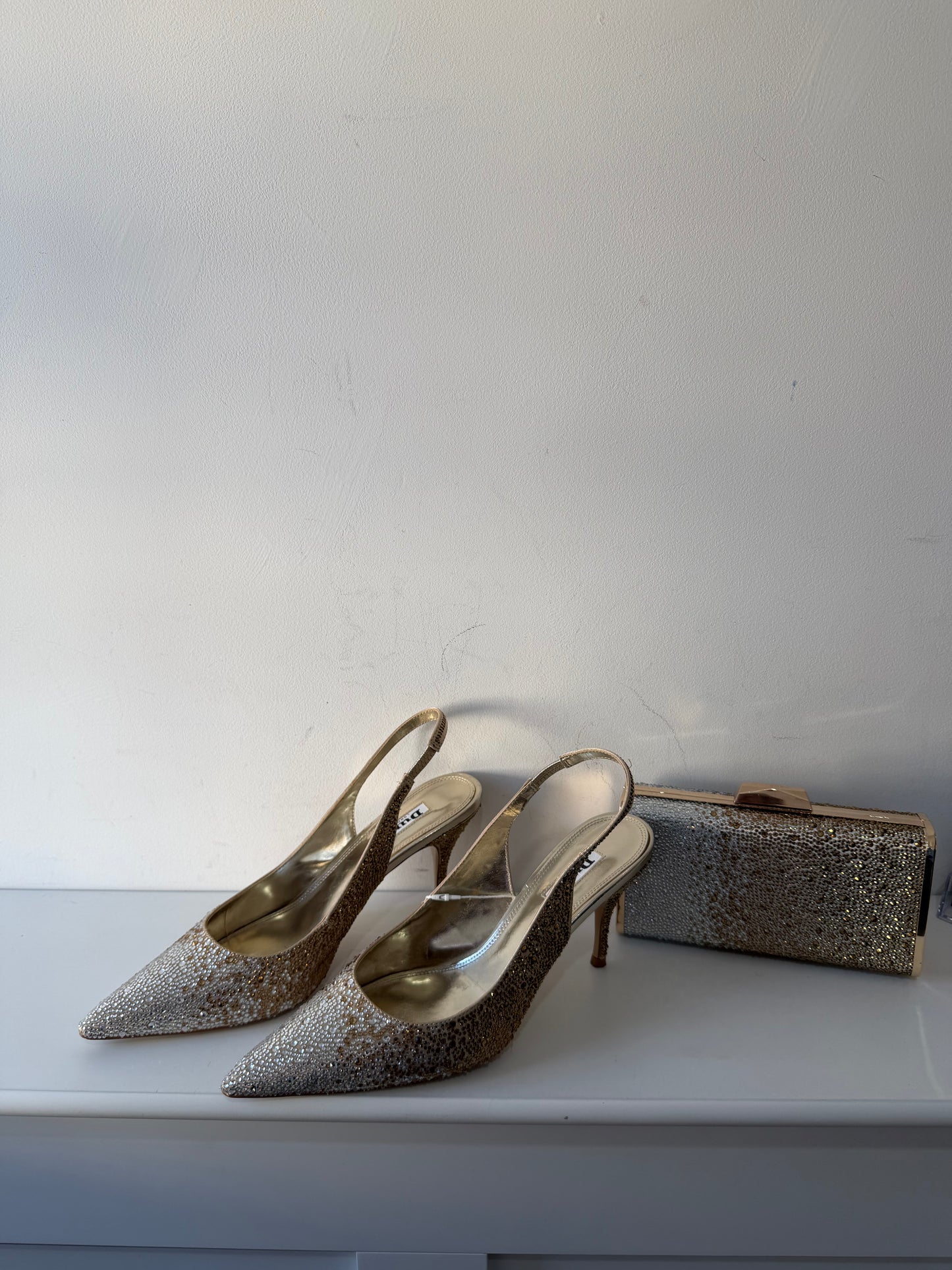 Preloved Dune Bag and Heels Set Size 41 - UK 7.5/8 Gold and Silver