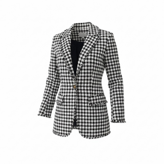 Preowned Navy and White Gingham Boden Blazer, Size 16