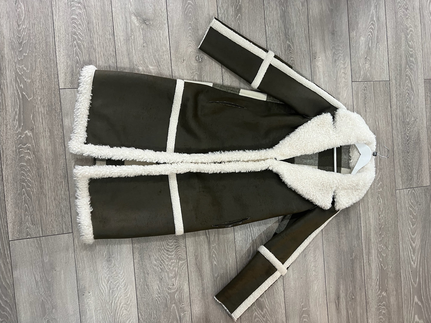 Pre-owned reversible cream and gree Beaumont Long jacket, Size 10