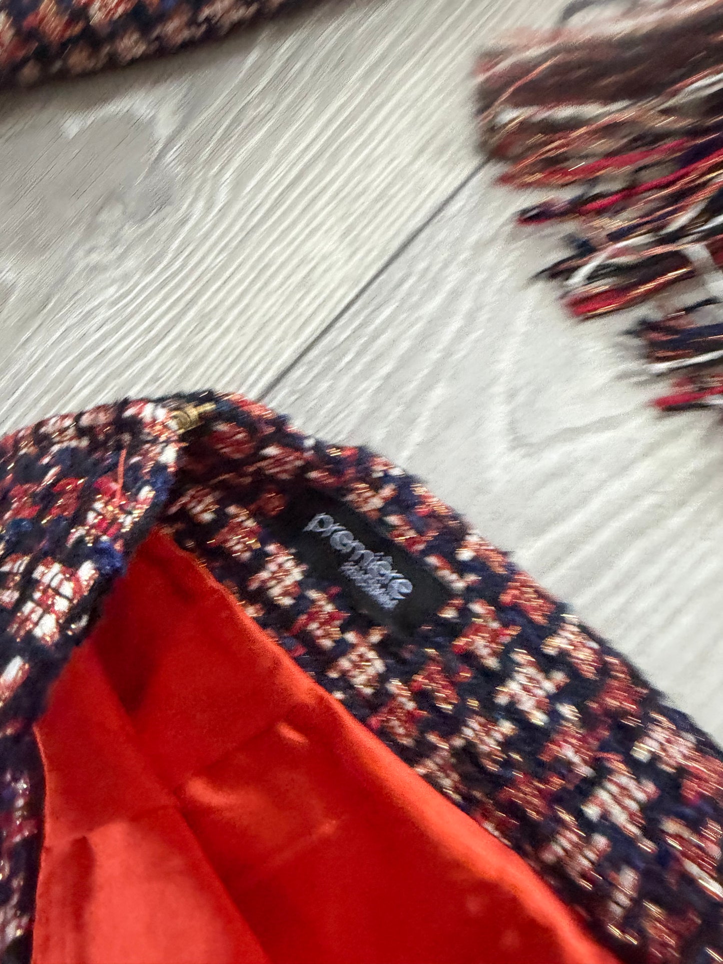Red and Blue sparkly tweed Premiere Fracoma Skirt and Jacket, Size XS