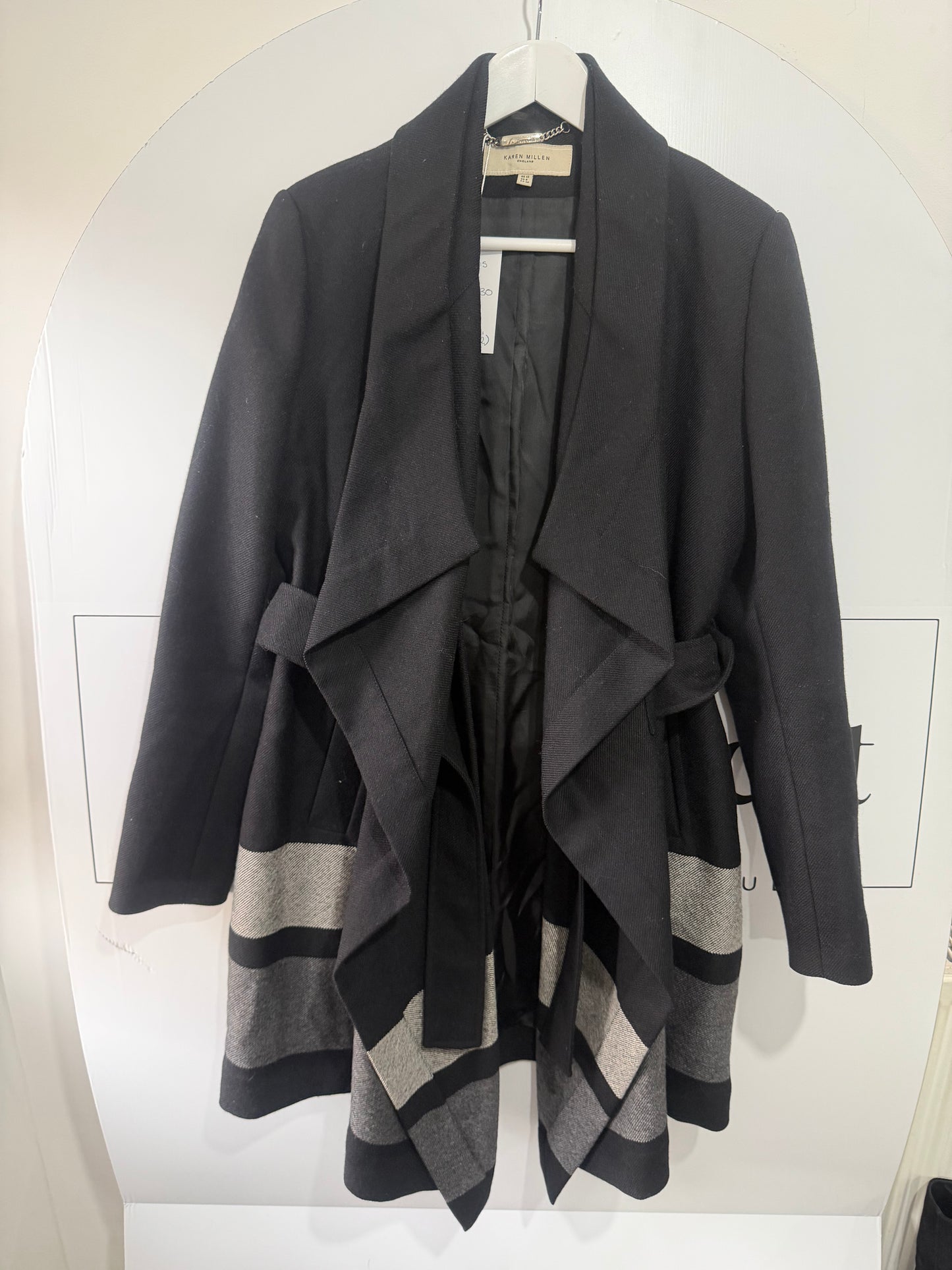 Black Karen Millen Waterfall Coat, Size 10/12