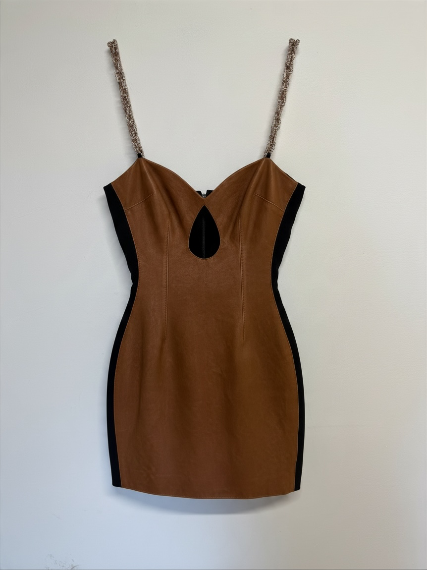 Preloved David Koma Crystal-Embellished Dress Size 6 Brown and Black