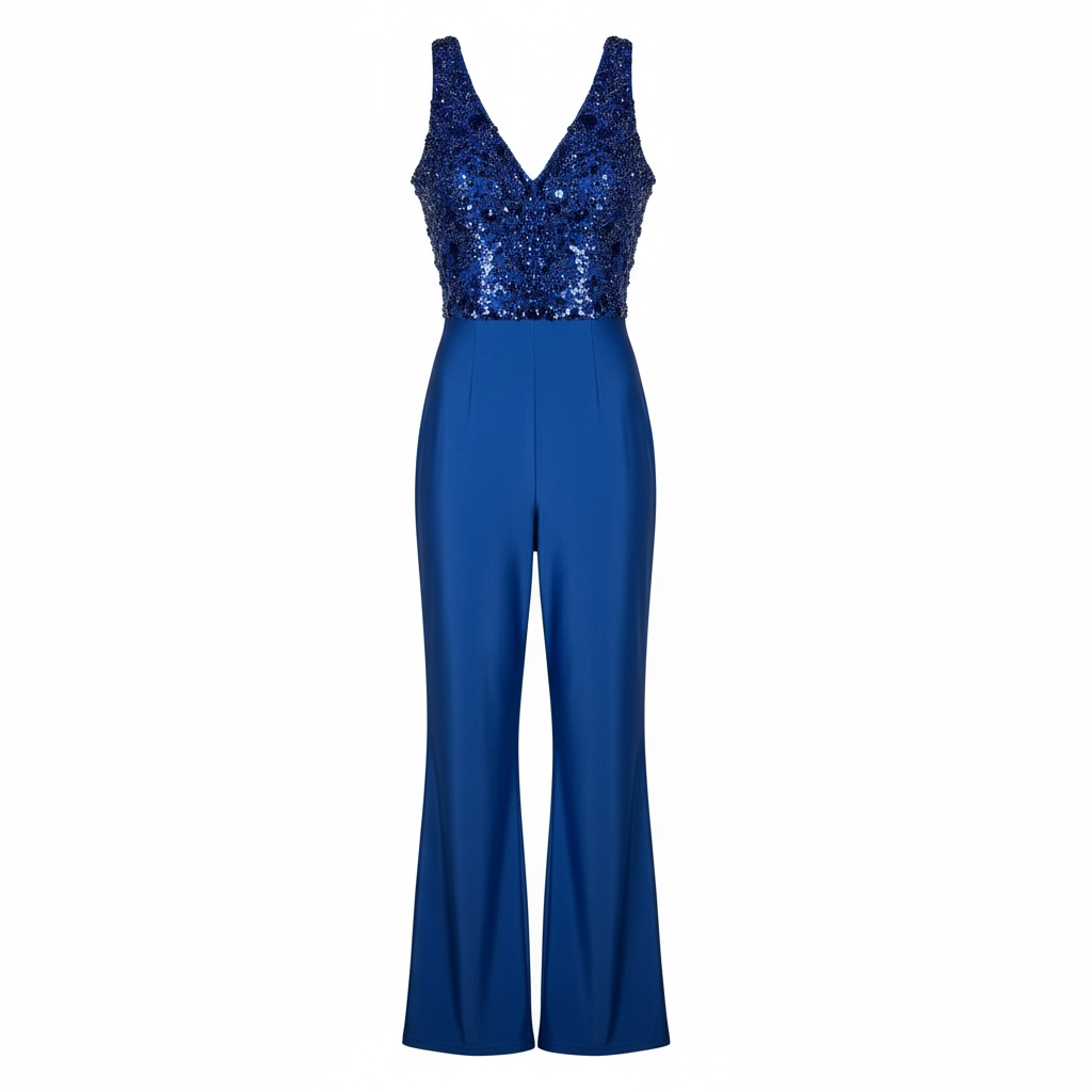 Pre-owned, Blue Crystal Diamonte Jumpsuit, Size 10