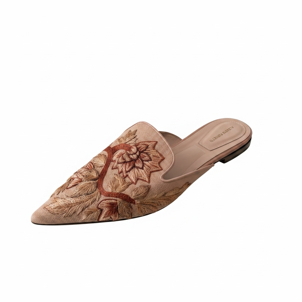 Preowned NEW Nude, Floral Alberta Ferretti Flats Loafers Open Back, Size 7 - 40