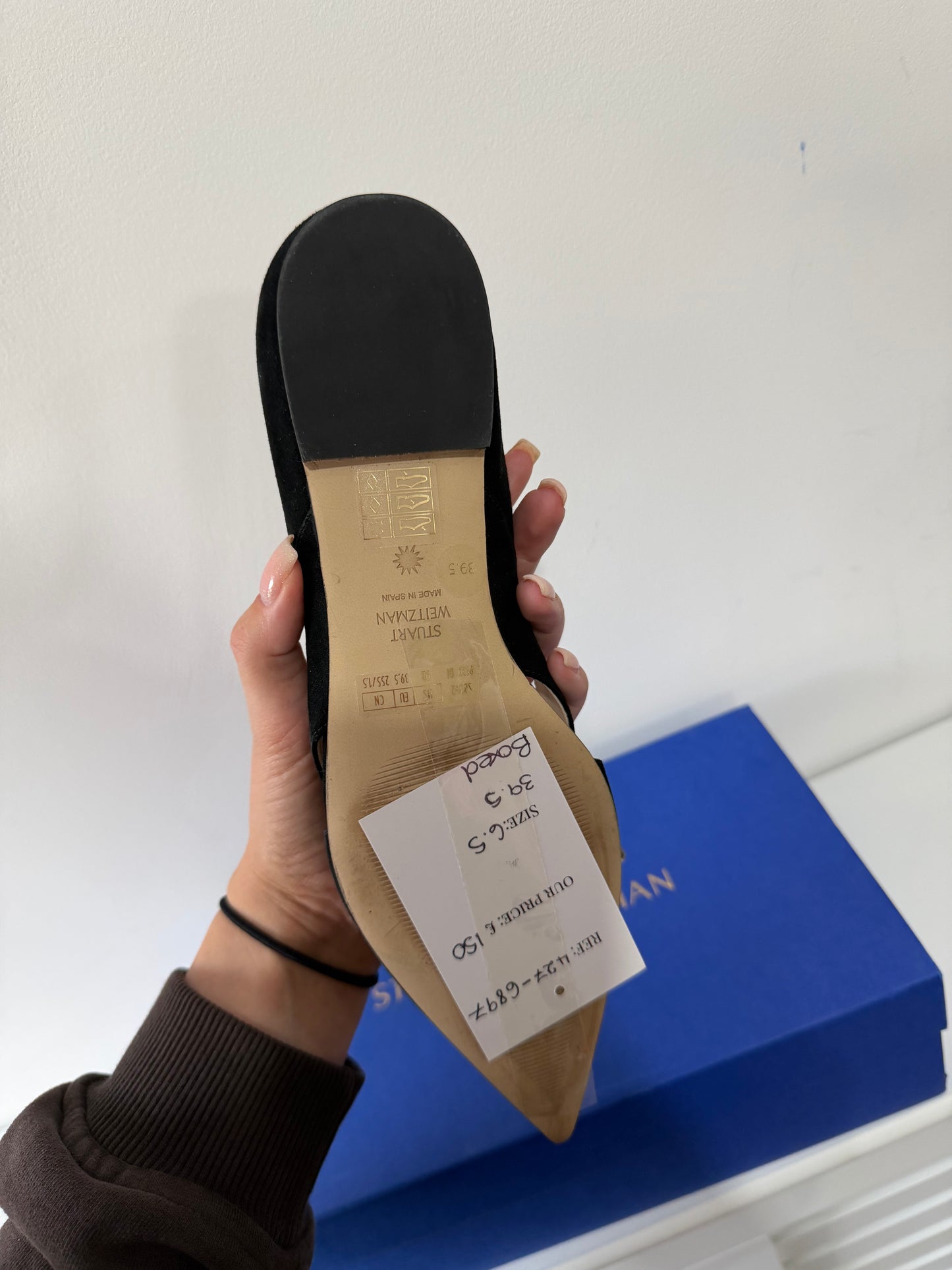 Pre-owned, Black Suede Stuart Wietzman Ballet Flats Pumps, Size 6.5 - 39.5