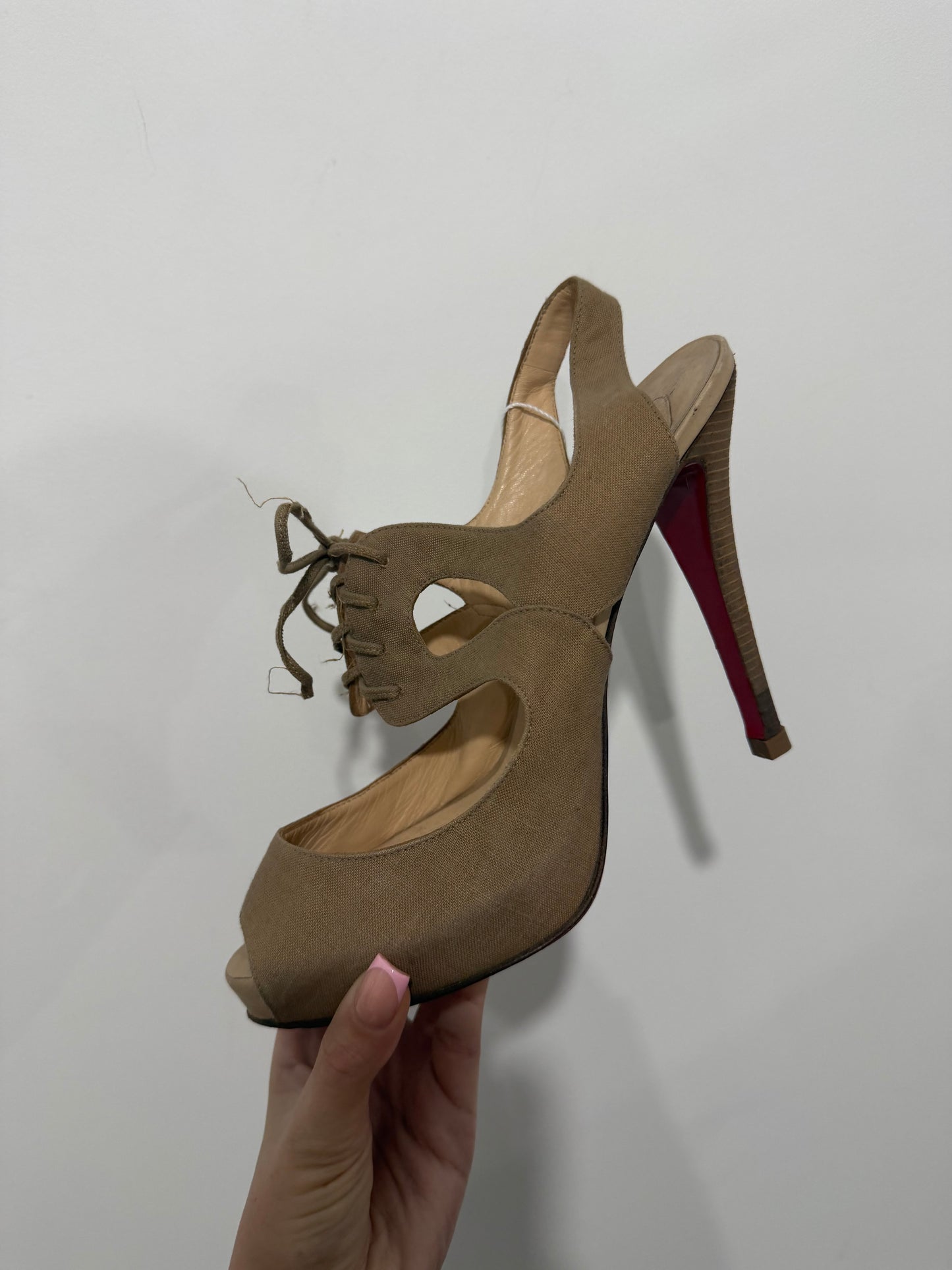 Taupe Canvas Circonvolu 120 Christian Louboutin Heels, Size 42