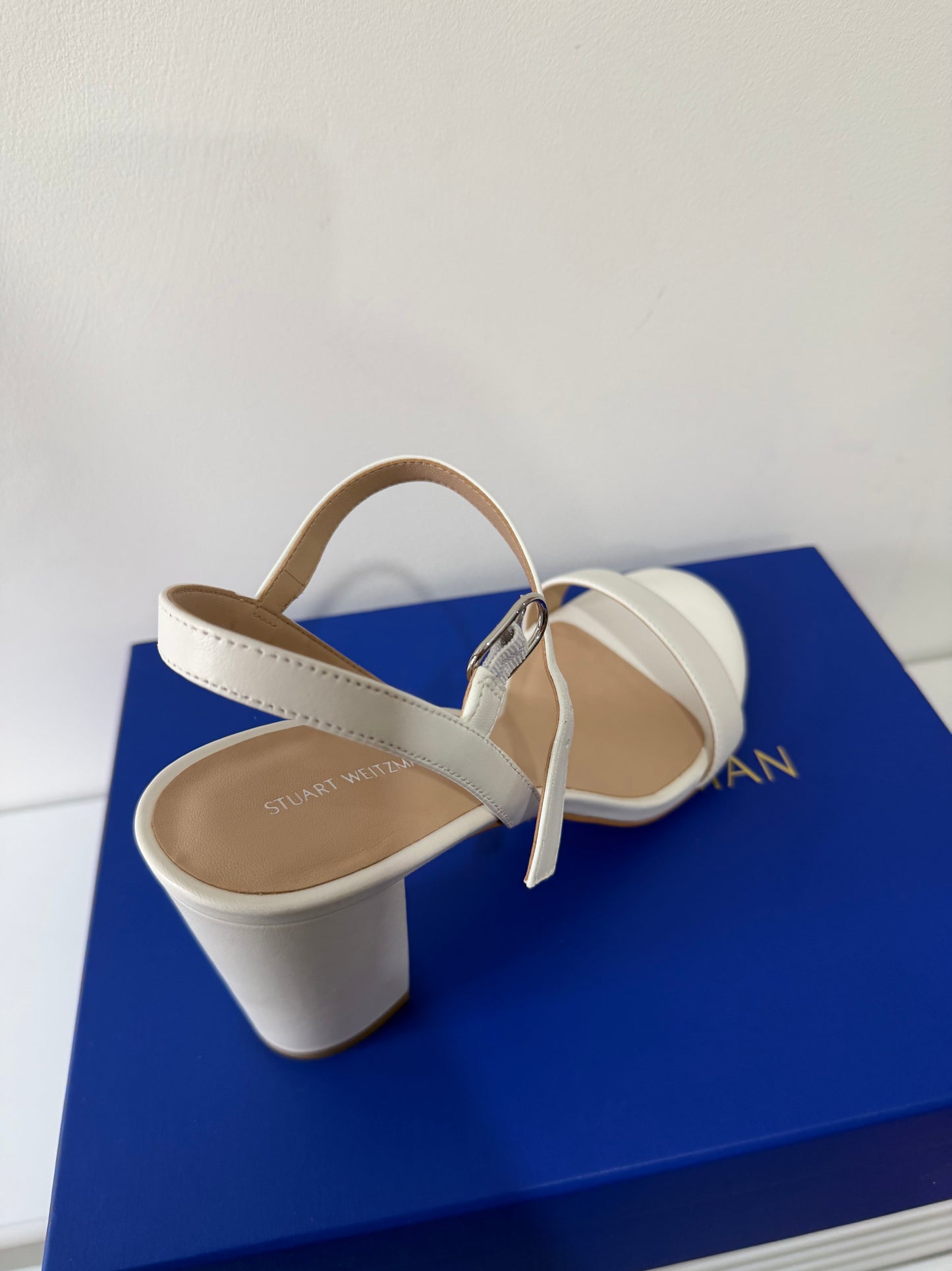 Pre-owned, Brand New White Stuart Wietzman Block Heels, Size UK 7.5 (40.5)