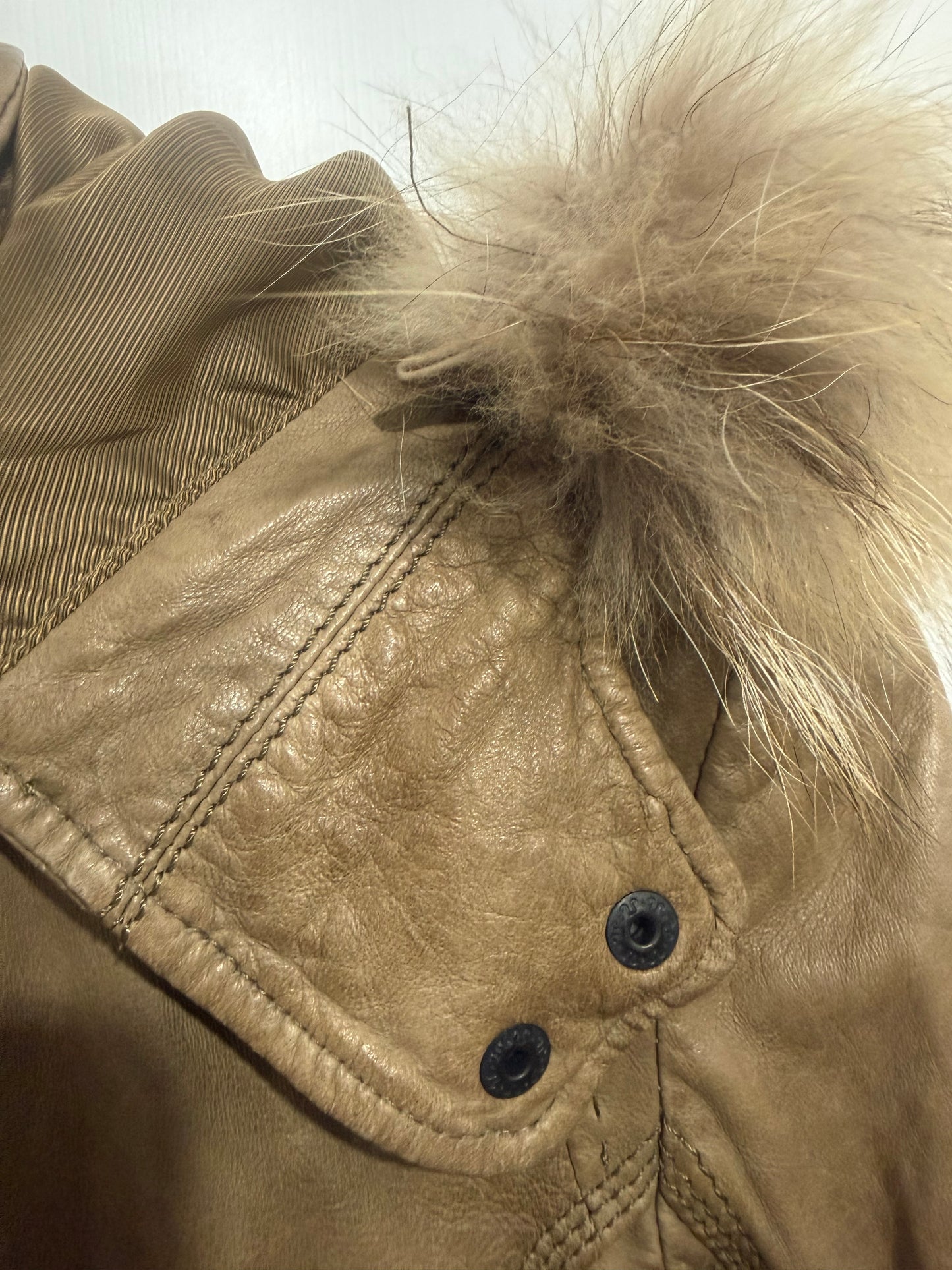 Brown Cocktail Leather and Fur Jacket, Size Small