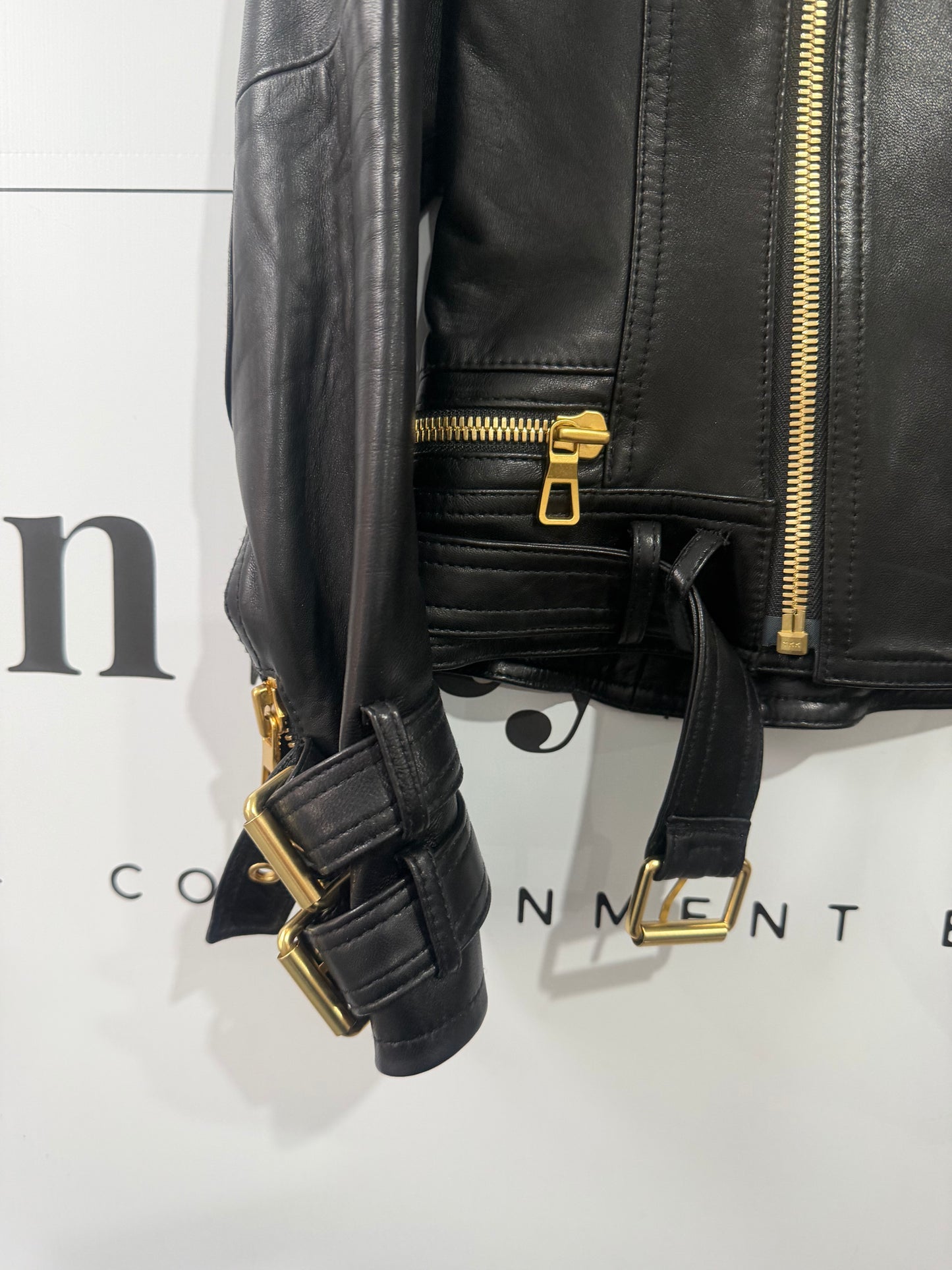 Black H&M x Balmain Leather Jacket, Size 12