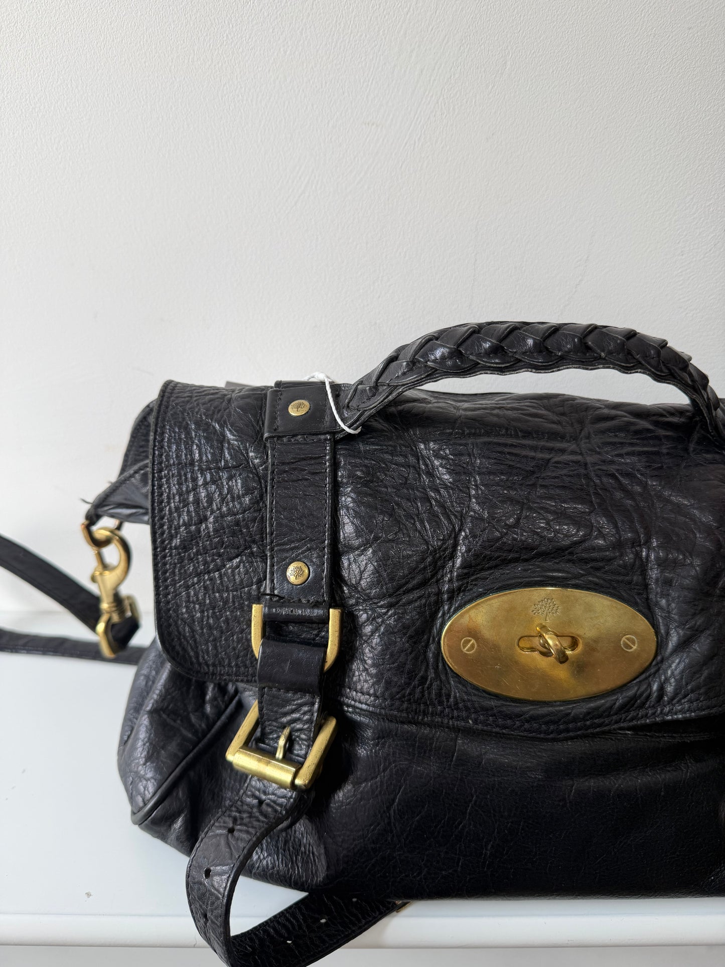 Preloved Black and Gold Mulberry Alexa Bag, Medium