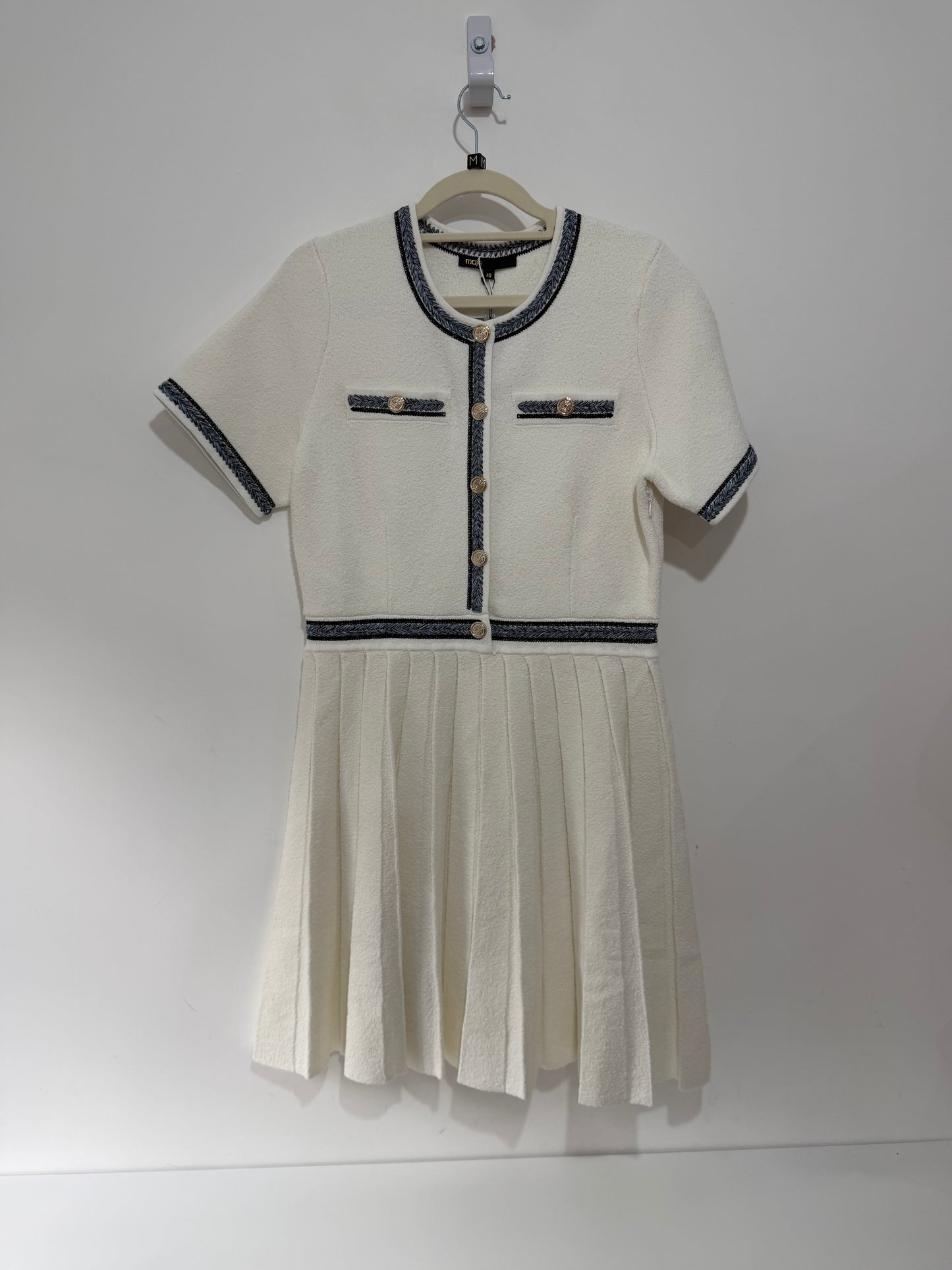 Pre-owned, Brand New White and Blue Maje Dress, Size 12