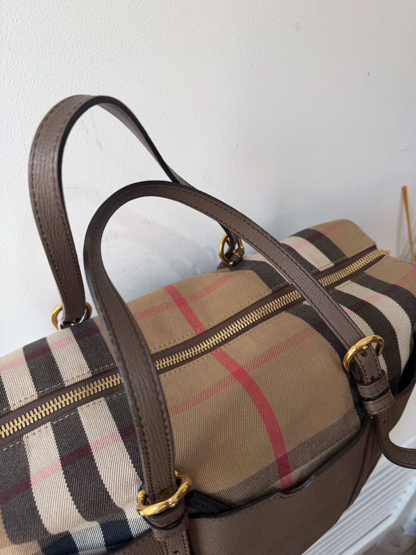 Preowned, NEW, Monogram and Leather Burberry Baby Bag