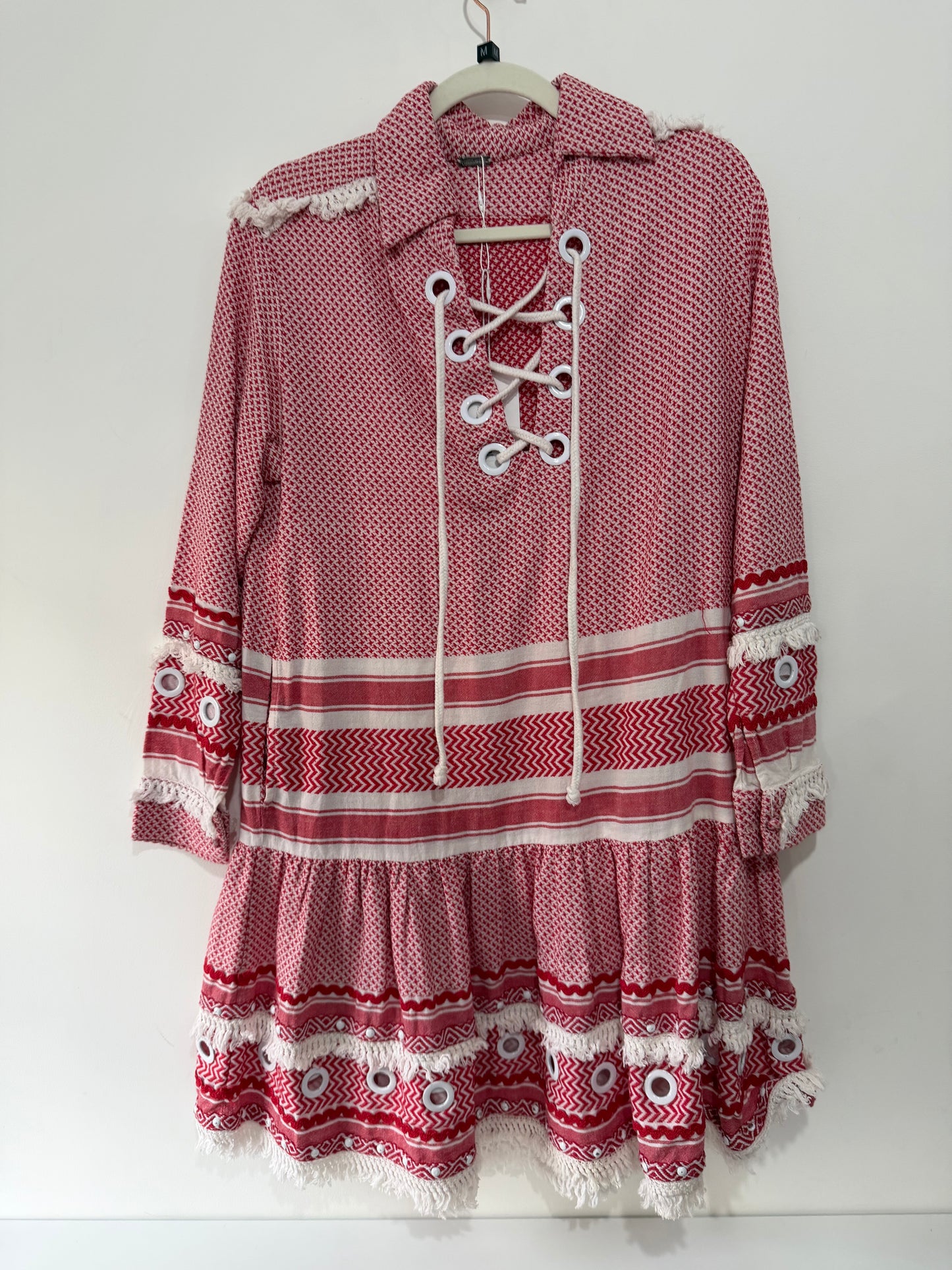 Pre-owned, Red and White Dodo Bar Or Dress, Size M (Oversized)