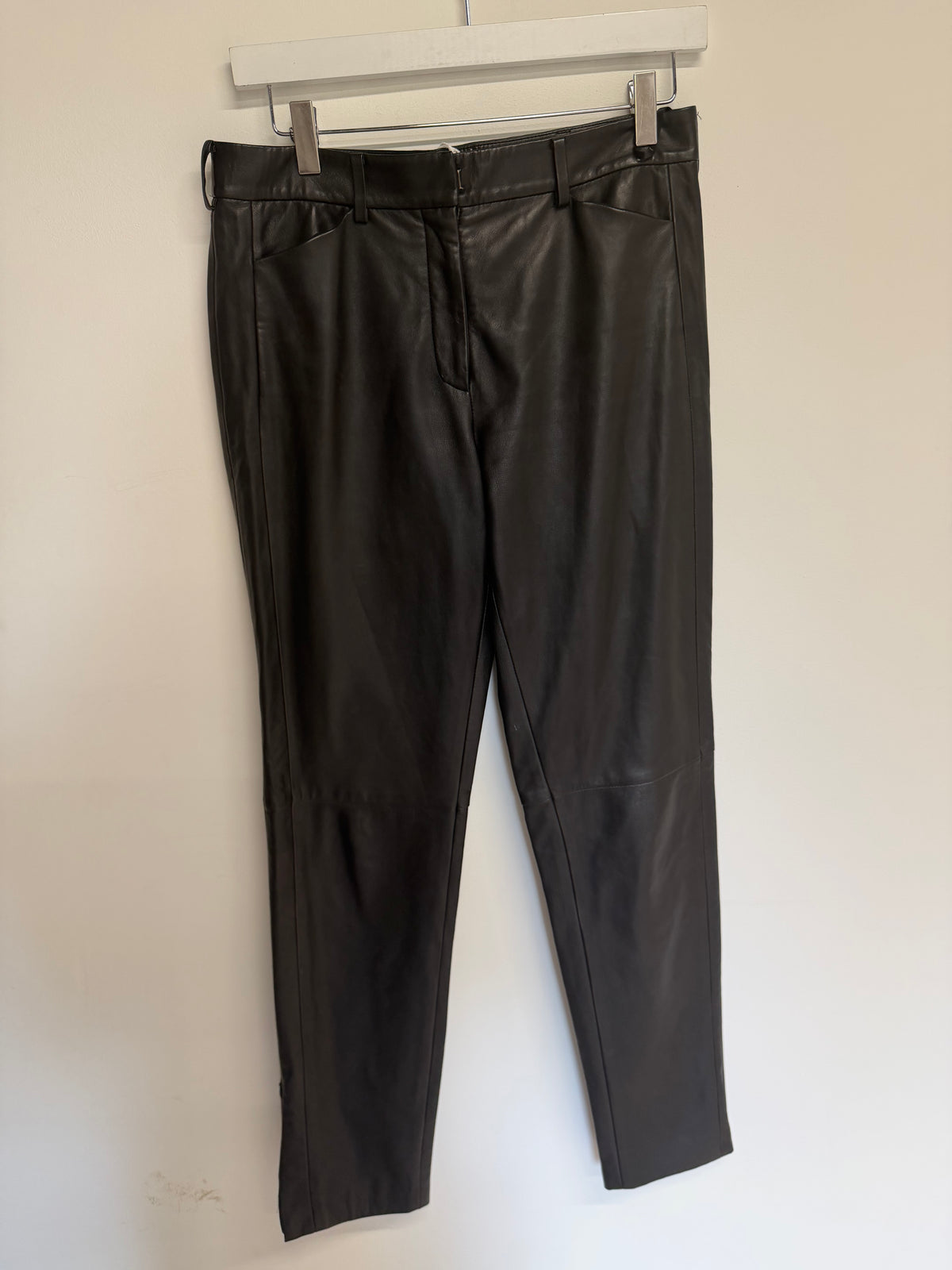 Preloved Donna Karen Leather Trousers Size 8 Black Leather