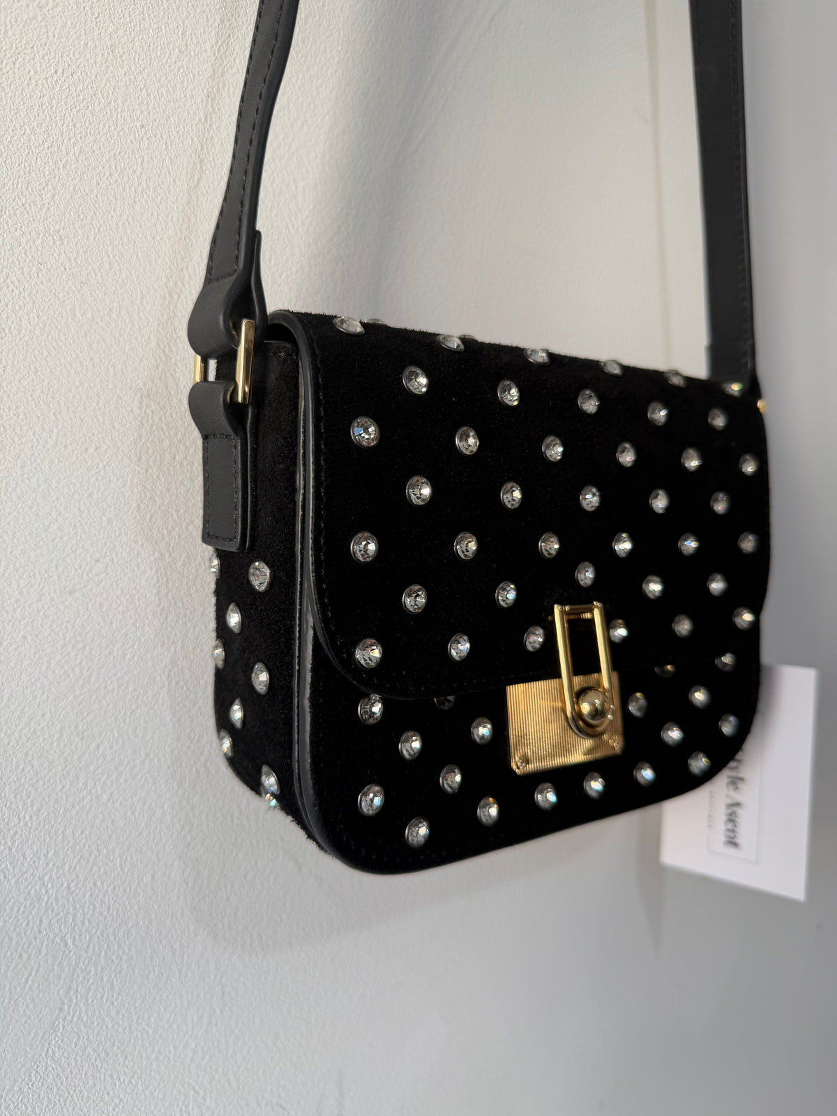 Preloved Jigsaw Crossbody Bag Small Black Studded
