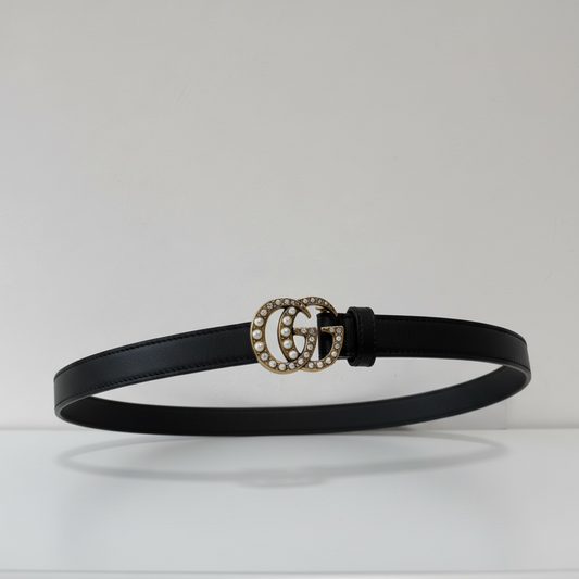 Pearl and Black Gucci Belt, Size 36 inch