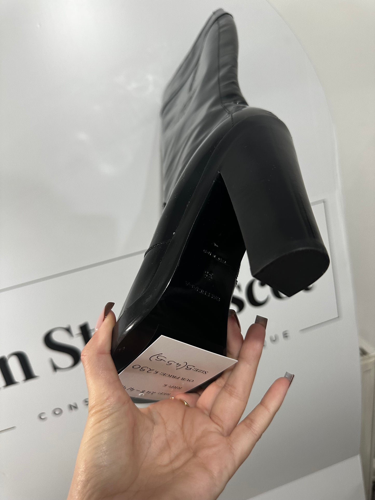 Patent Black Balenciaga Knee-High Boots, Size 5