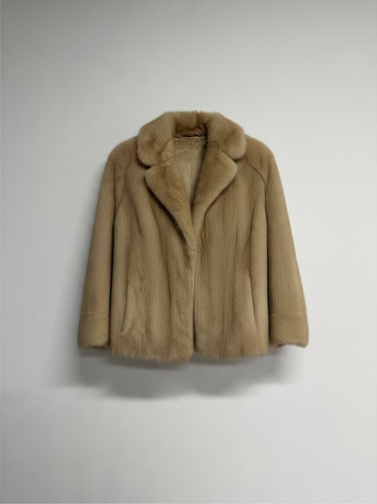 Preloved Vintage Mink Fur Coat Size S/M Blonde Cream
