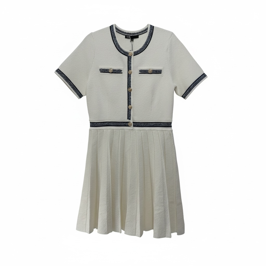 Pre-owned, Brand New White and Blue Maje Dress, Size 12