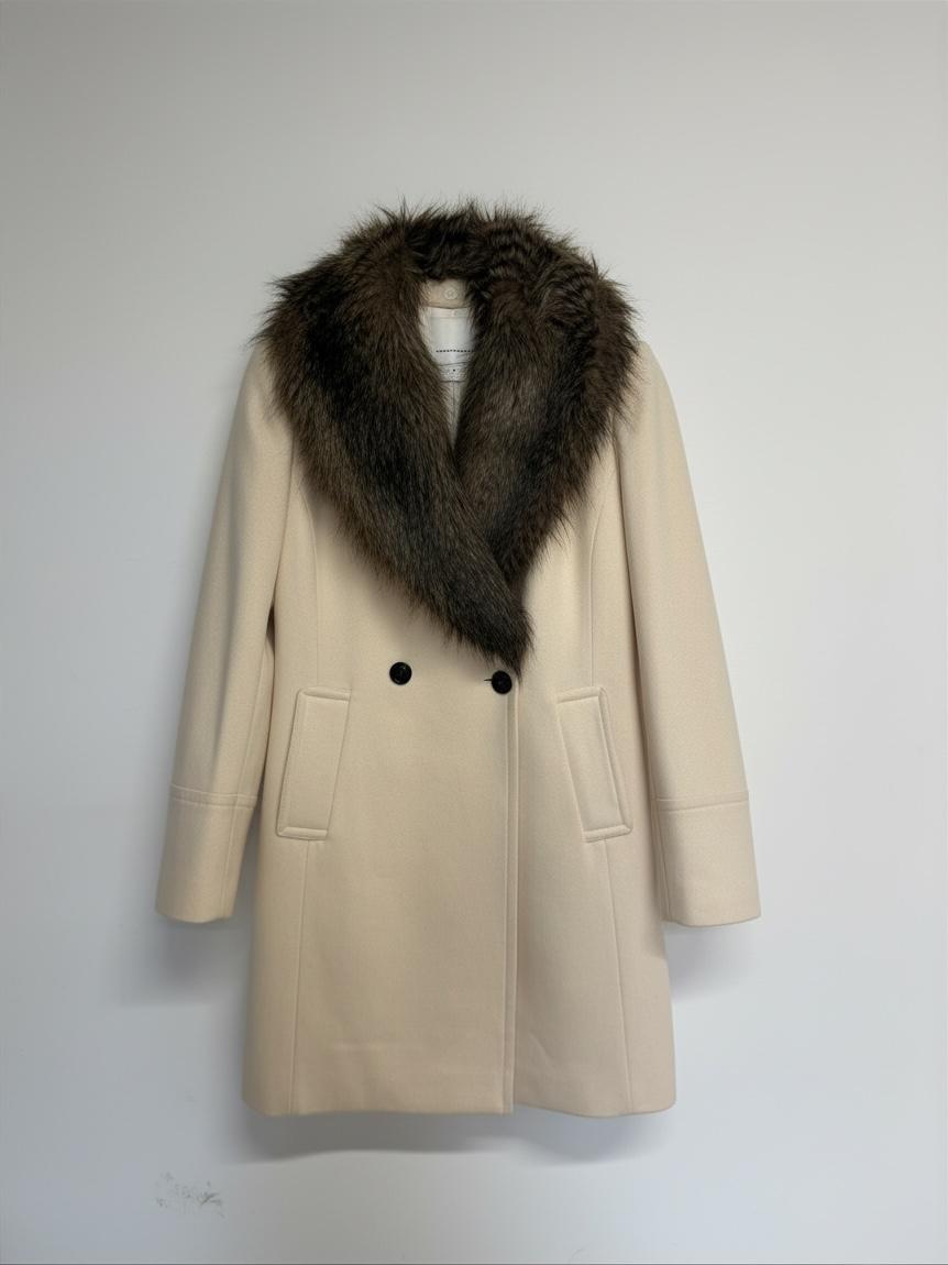 Preloved Club Monaco Long Pea Coat Size Medium Cream