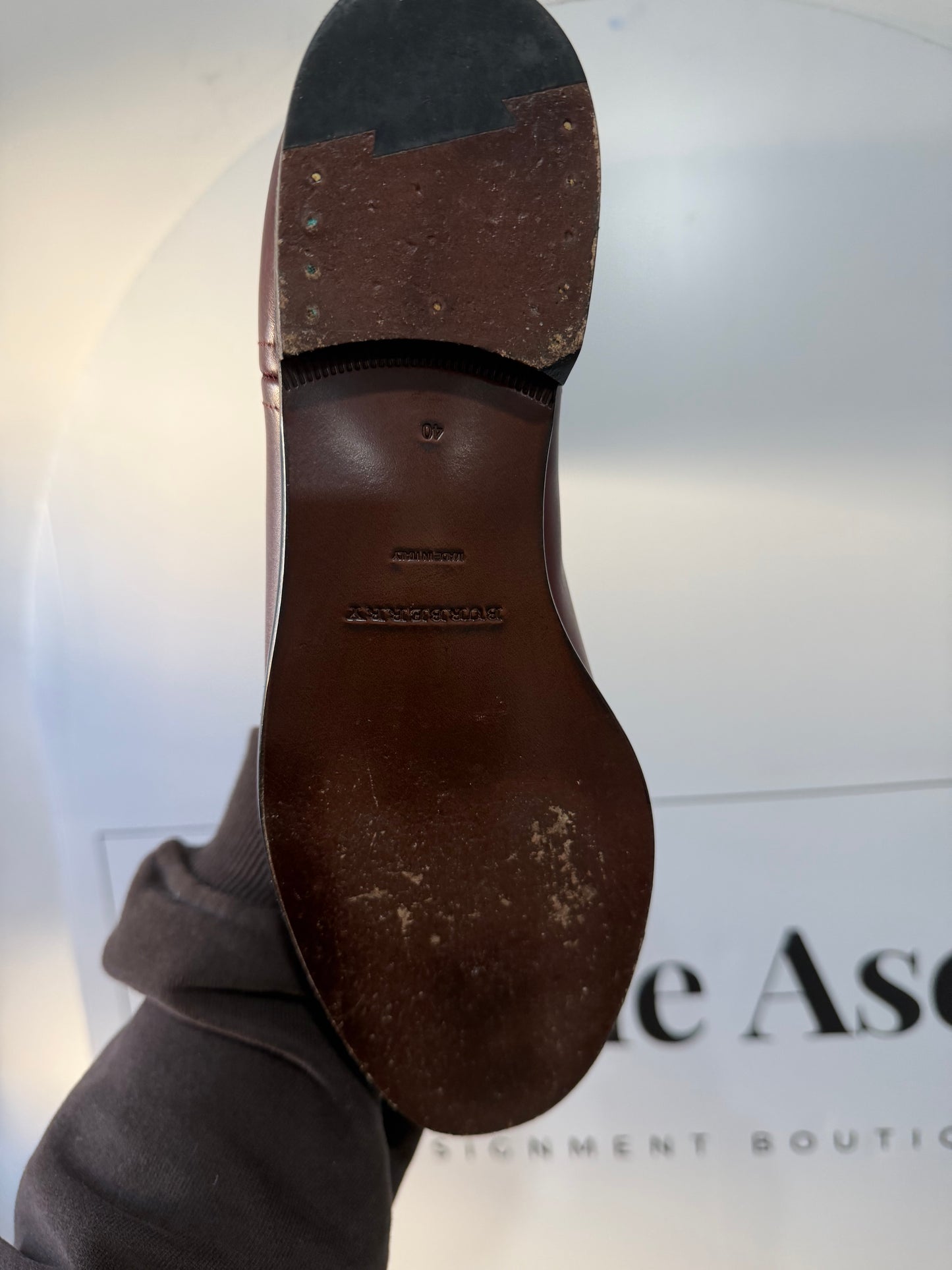 Burgundy Burberry Riding Boots, Size 40 UK 7