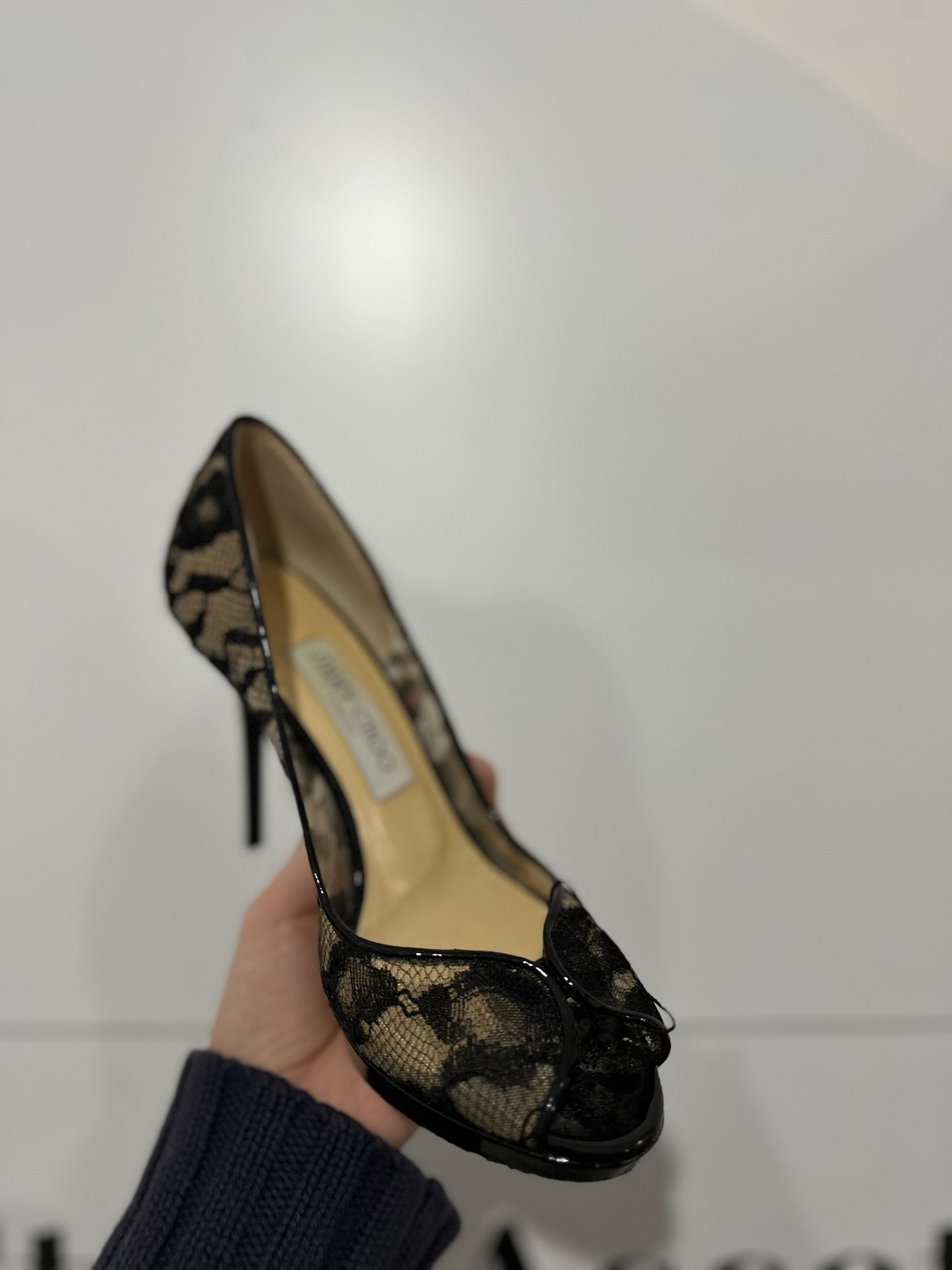 Black Lacey Peeptoe Jimmy Choo Heels, 3