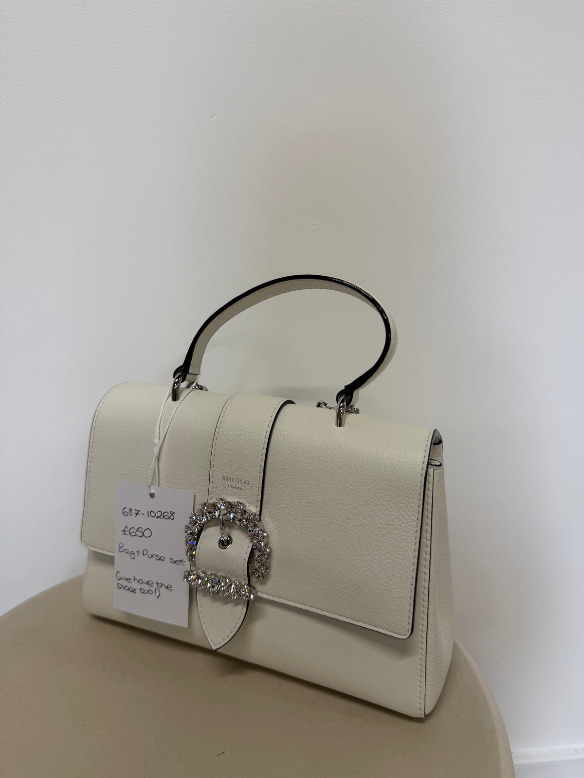 Preloved Jimmy Choo Bag and Purse Set White and Diamonte