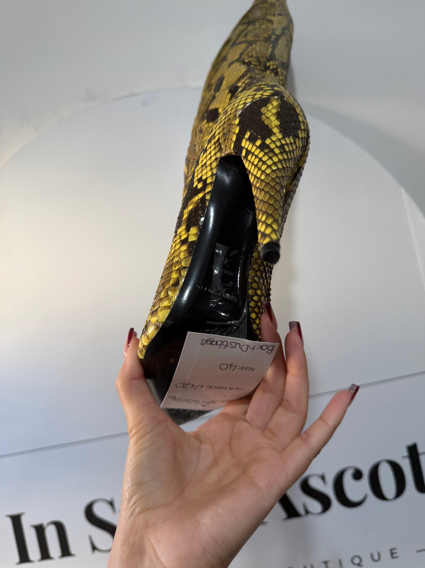 Python Skin Saint Laurent Knee High Boots, Size 40 Size 7