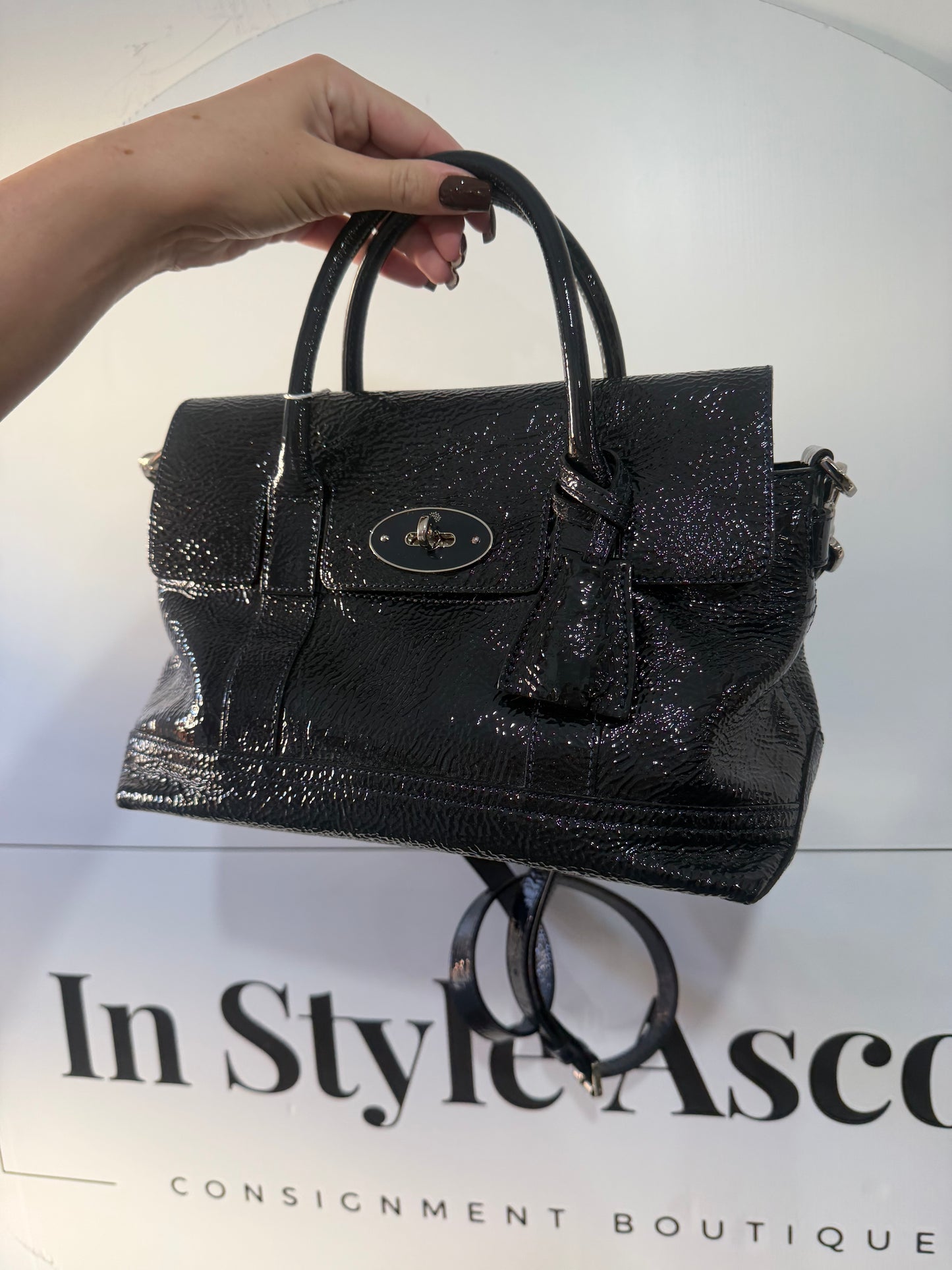 Patent Mulberry Mini Bayswater Tote, With Crossbody Strap