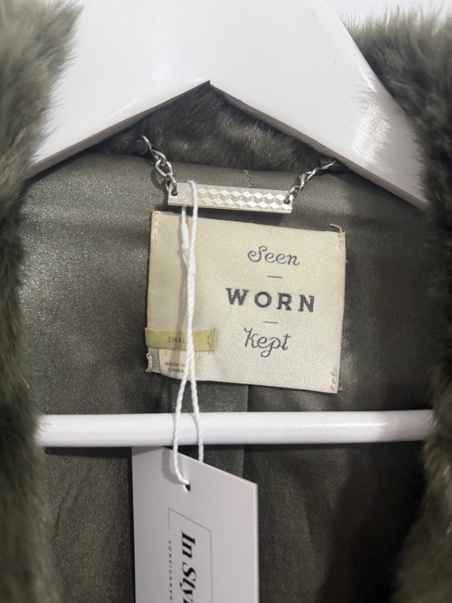 Khaki Faux Fur Seen Worn Kept Jacket, Small