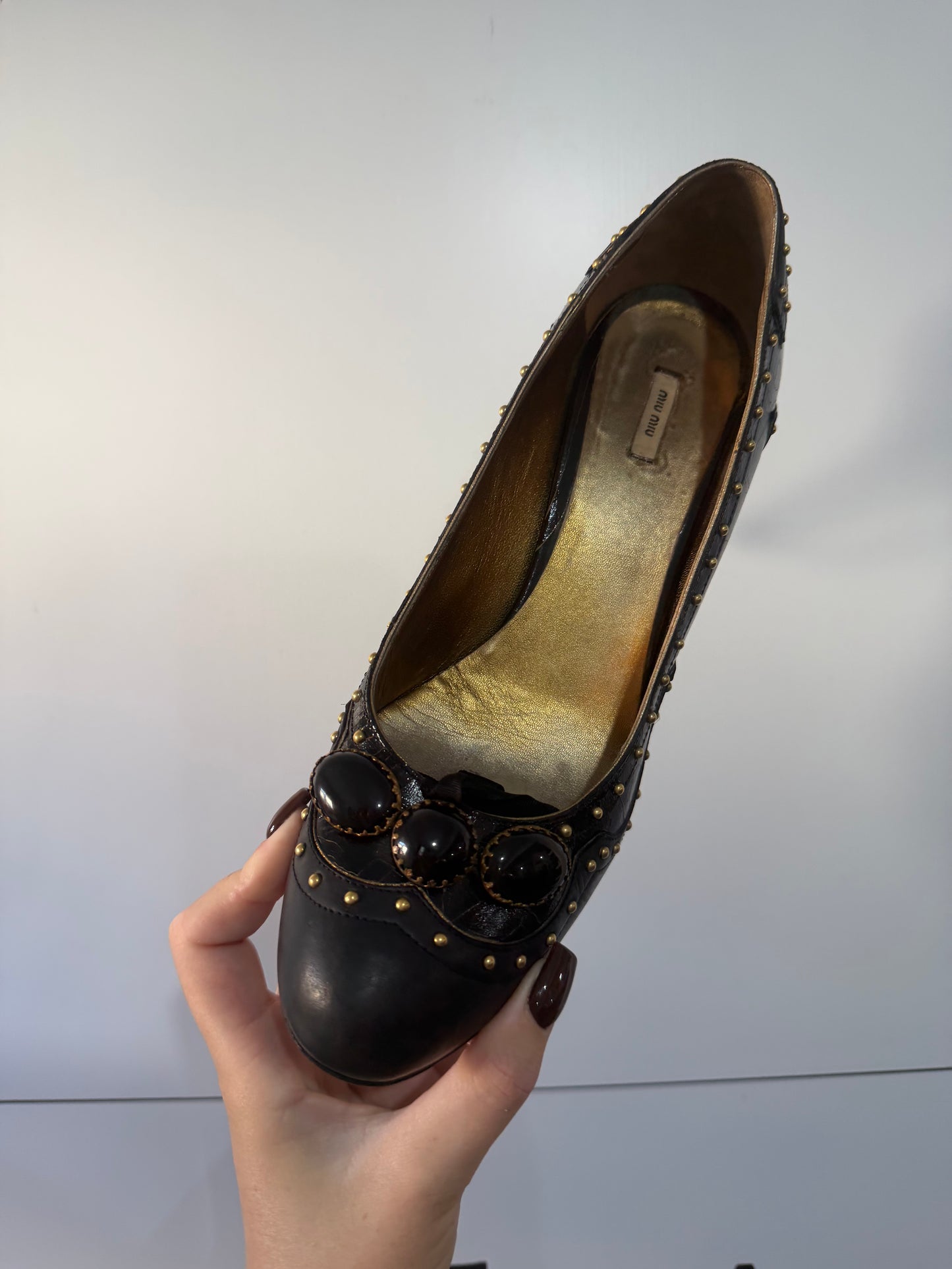 Studded Crackle Miu Miu Vintage Heels, Size 41