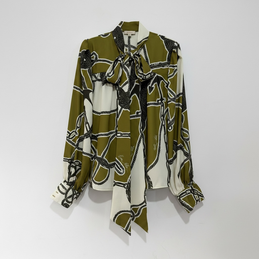 Preloved Patterned Green BNWT Karen Millen Blouse, 10