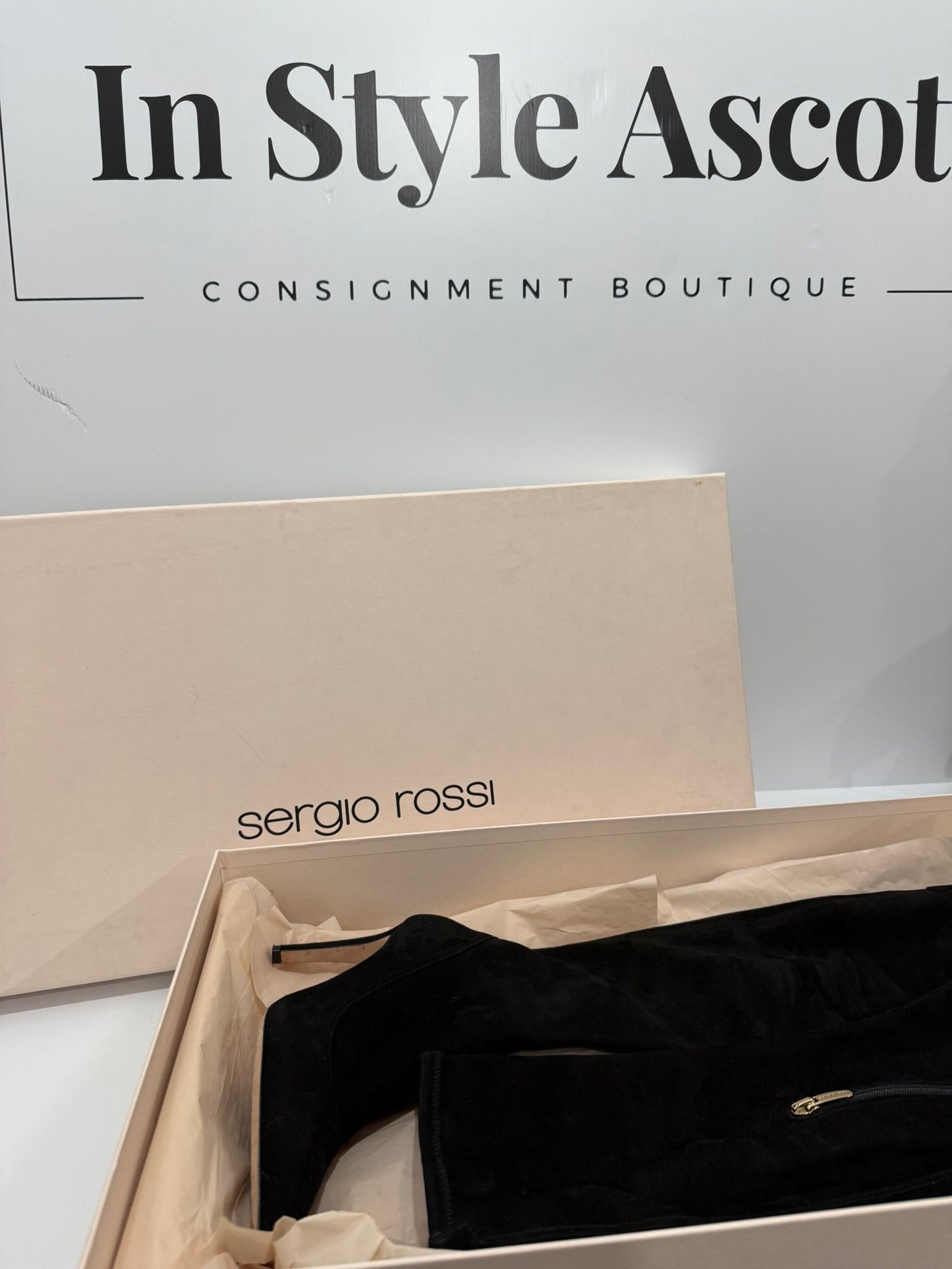 Black Sergio Rossi Suede Boots, Size 34