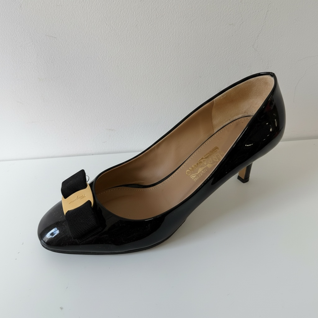 Preloved, Black Patent Salvatore Ferragamo Heels, Size 5.5 (5.5-6)
